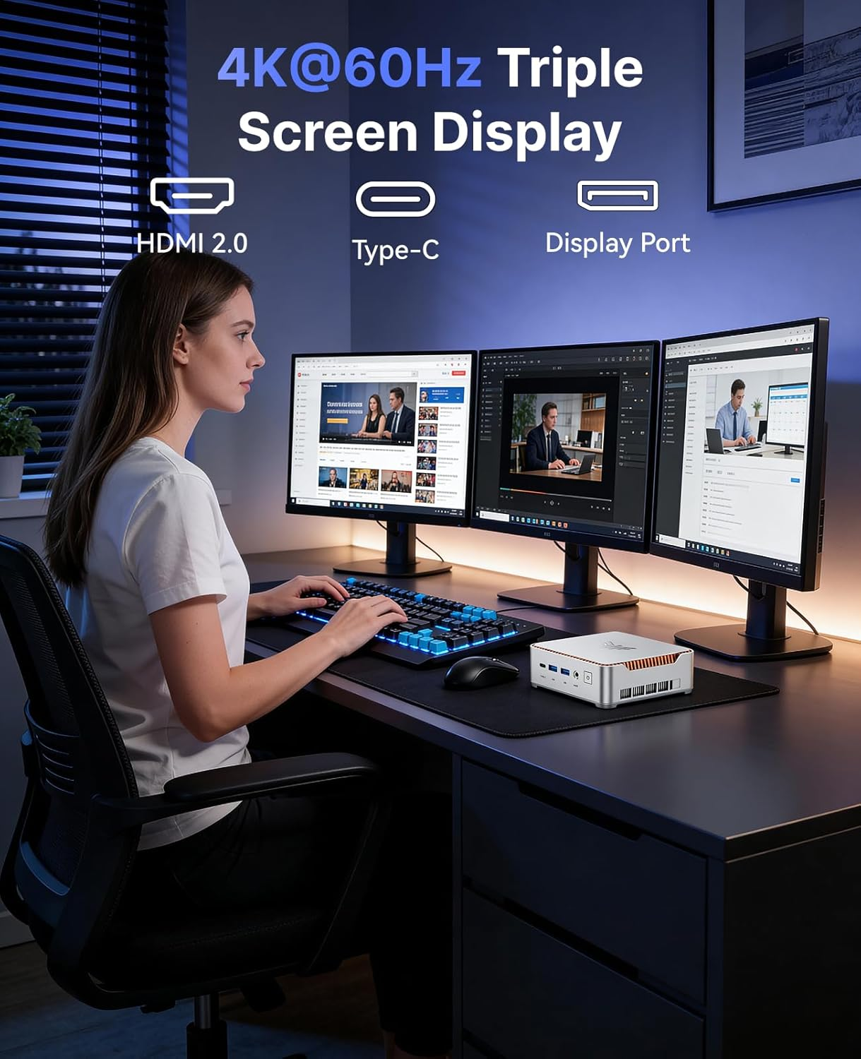 KAMRUI Hyper H2 Mini PC Intel Core I5-14450Hx Mini Computer(10C/16T, up to 4.8Ghz) 16GB DDR4 512GB Pcie 4.0 SSD Mini Gaming PC Windows 11 Pro/Rj45 Lan/Hdmi+Dp+Usb-C/Triple 4K Display/Wifi6/Bt5.2/Vesa