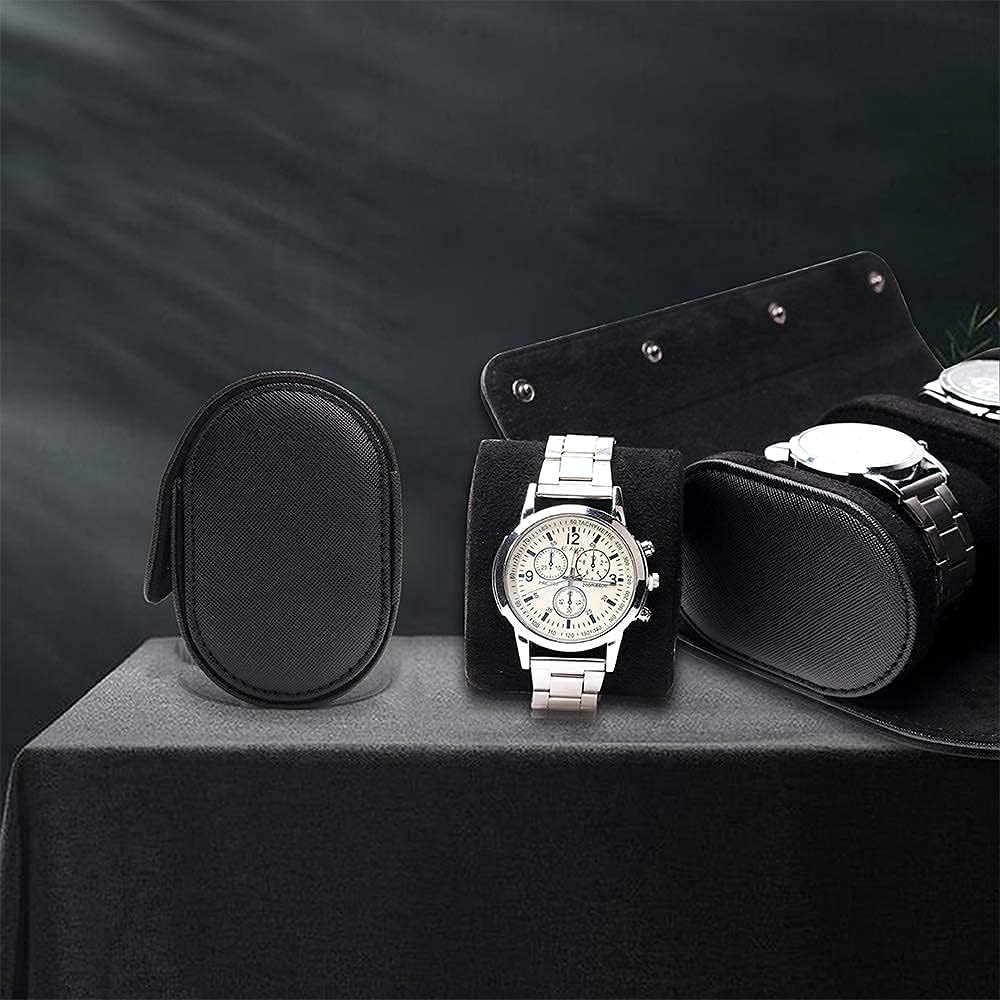 ROSELLE Watch Roll Travel Case for Men and Women - 3 Watch Organizer with Innovative Removable Pillows & Solid Dividers for Home, Travel and Display (Black Cross) image number 2