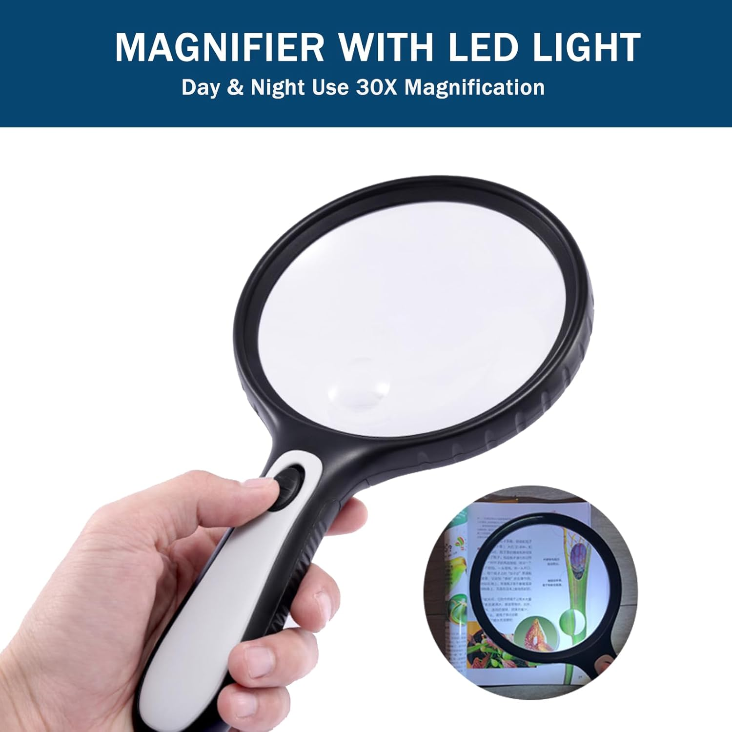 Quqiesli 145Mm Non-Spherical Magnifying Glass | up to 30X with 4 LED Lights | Handheld Resin Lens for Reading, Crafts in Low Light (Batteries Not Inc)