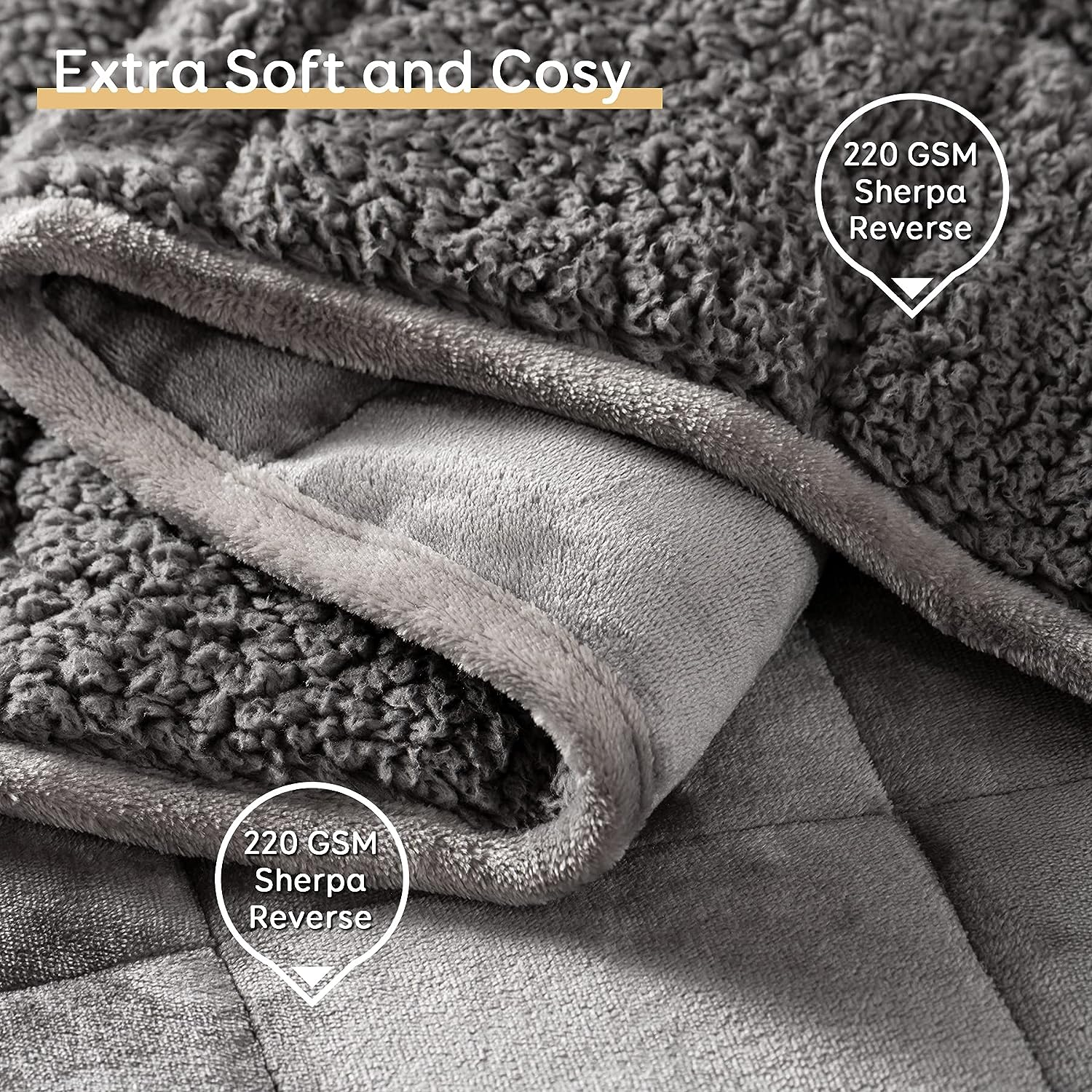 Anjee Sherpa Weighted Throw Blanket for Adults, Grey Flannel 15 Pounds Heavy Blanket, Twin-Size Super Soft Fleece and Sherpa Extra Warm Bed Blanket for Couch, Bed, Chair, Sofa,60 X 80 Inches，15 Lbs image number 4