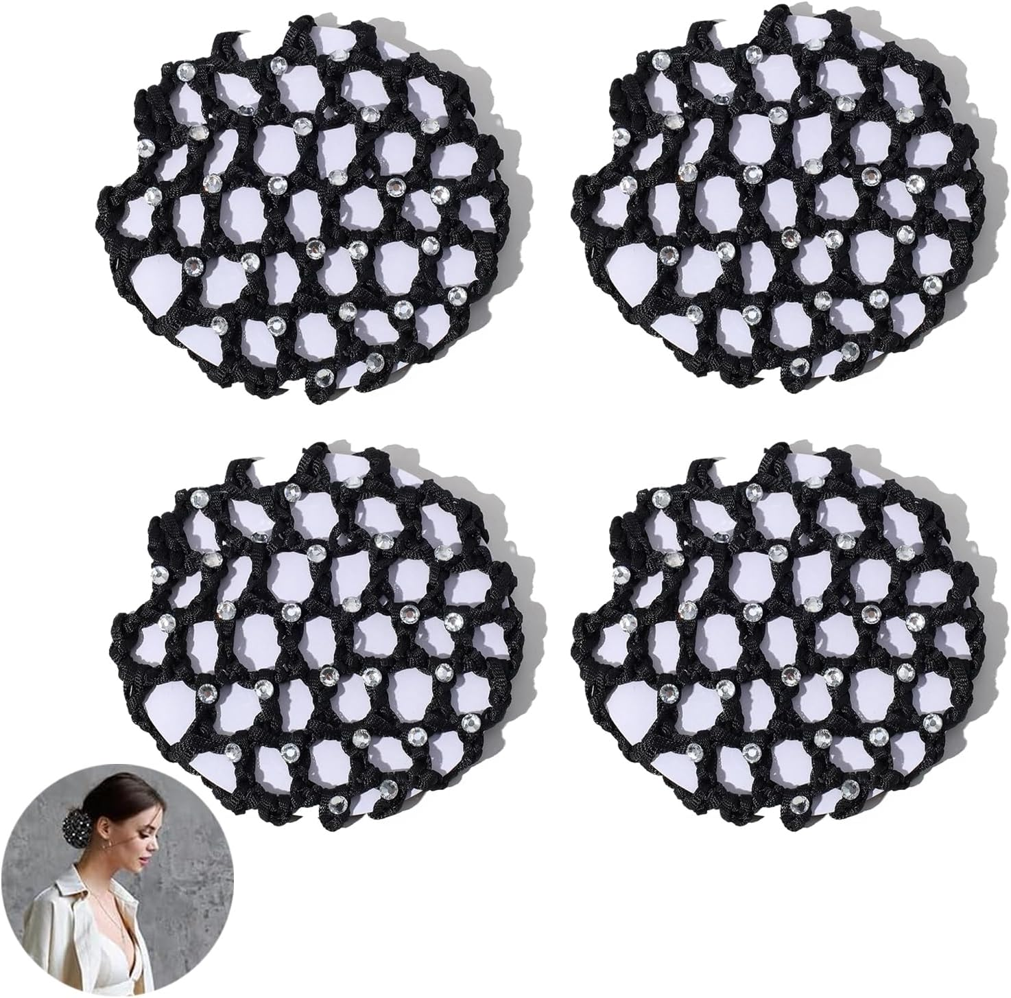 Pack of 4 Hair Net Bun Children'S Ballet, Hair Net Riding Tournament, Ballet Hair Net Bun Girls, Black Bun Net, for Girls and Women, Sports Gymnastics, Ballet, Riding, Nurses Etc image number 4