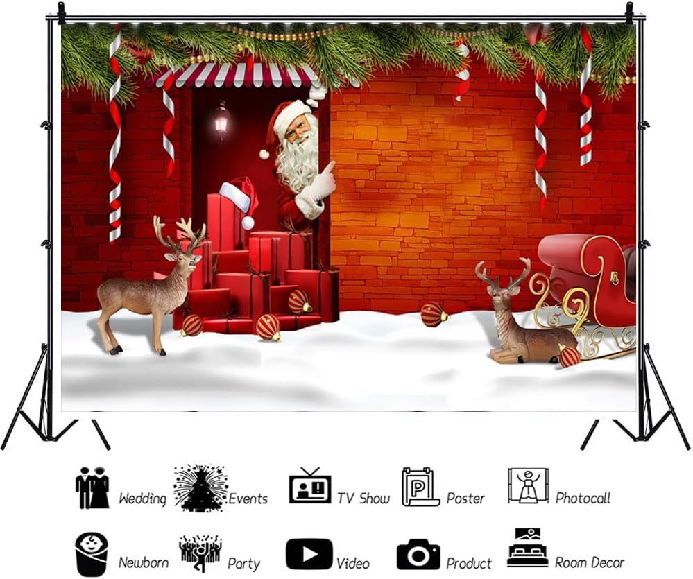 Yongfoto 2.2 X 1.5 M Vinyl Photo Background Santa Claus Gifts Christmas Photography Background for Photo Shoots Portrait Photos Party Children Wedding Photo Studio Props image number 5