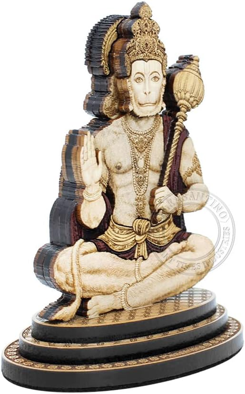 PLEASANTINO - 4 Inch Lord Hanuman (Ashirwaad) Wood Carved Statue in Exotic Hard Woods - Multi Layered Hand Made Wooden Hindu God Bajrang Bali Idol for Car Dashboard, Home, Office, and Travel image number 3
