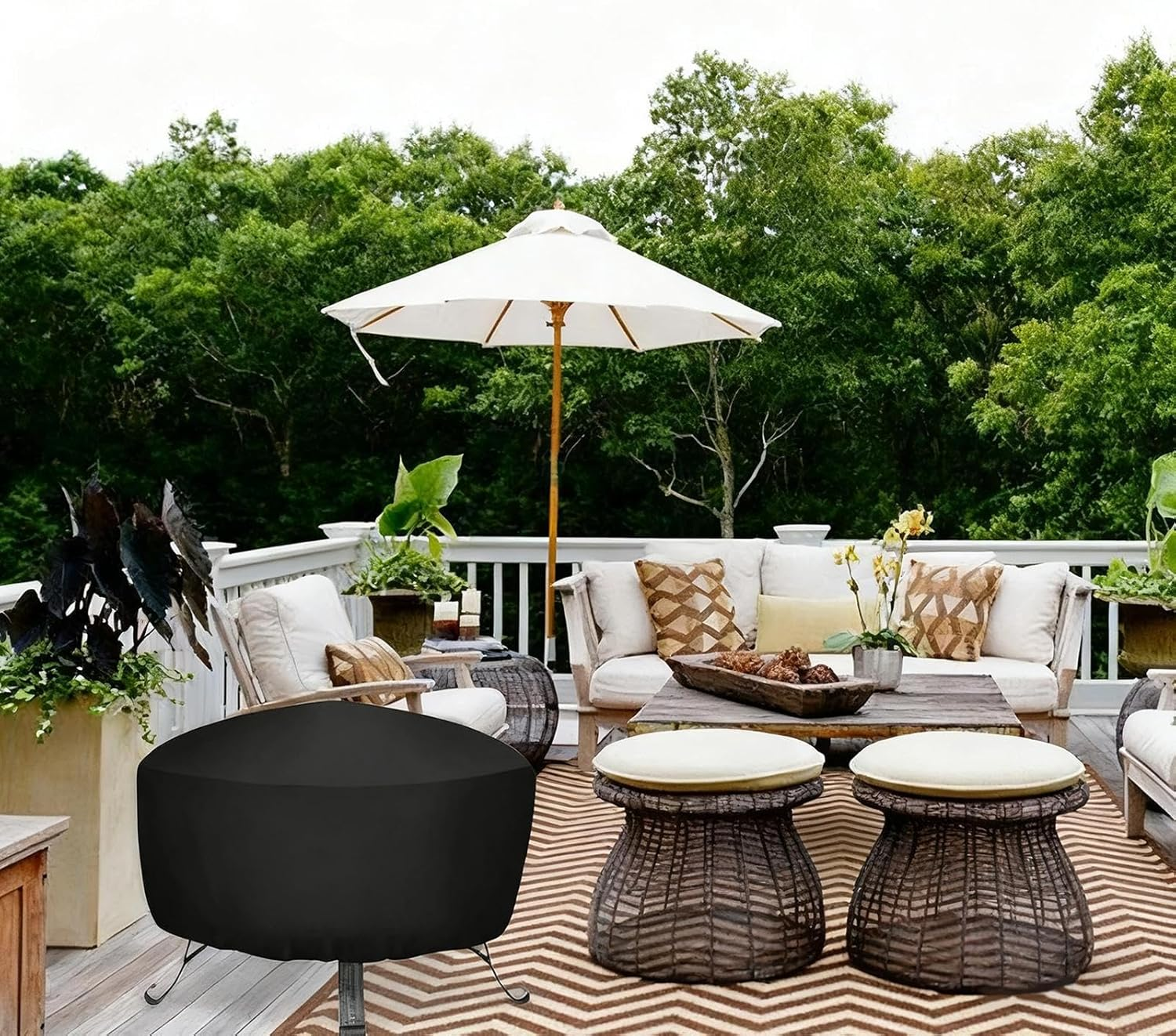 Outdoor Fire Pit Cover,Weatherproof Dust-Proof | round Fire Pit Protector for Outdoors | for Barbecue Cooking Grilling Bonfire Rain Snow Leaves Debris Bird Droppings - 85&times;40Cm image number 3