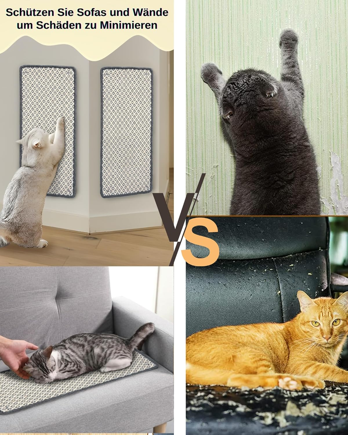 Janyoo Pack of 2 Cat Scratching Mat, Scratch Protection, Sisal Cat Scratching Mat, Cat Scratching Mat, Scratching Mat, Scratching Board, Wall for Protects Carpets and Sofas, 60 X 25 Cm (Grey) image number 6