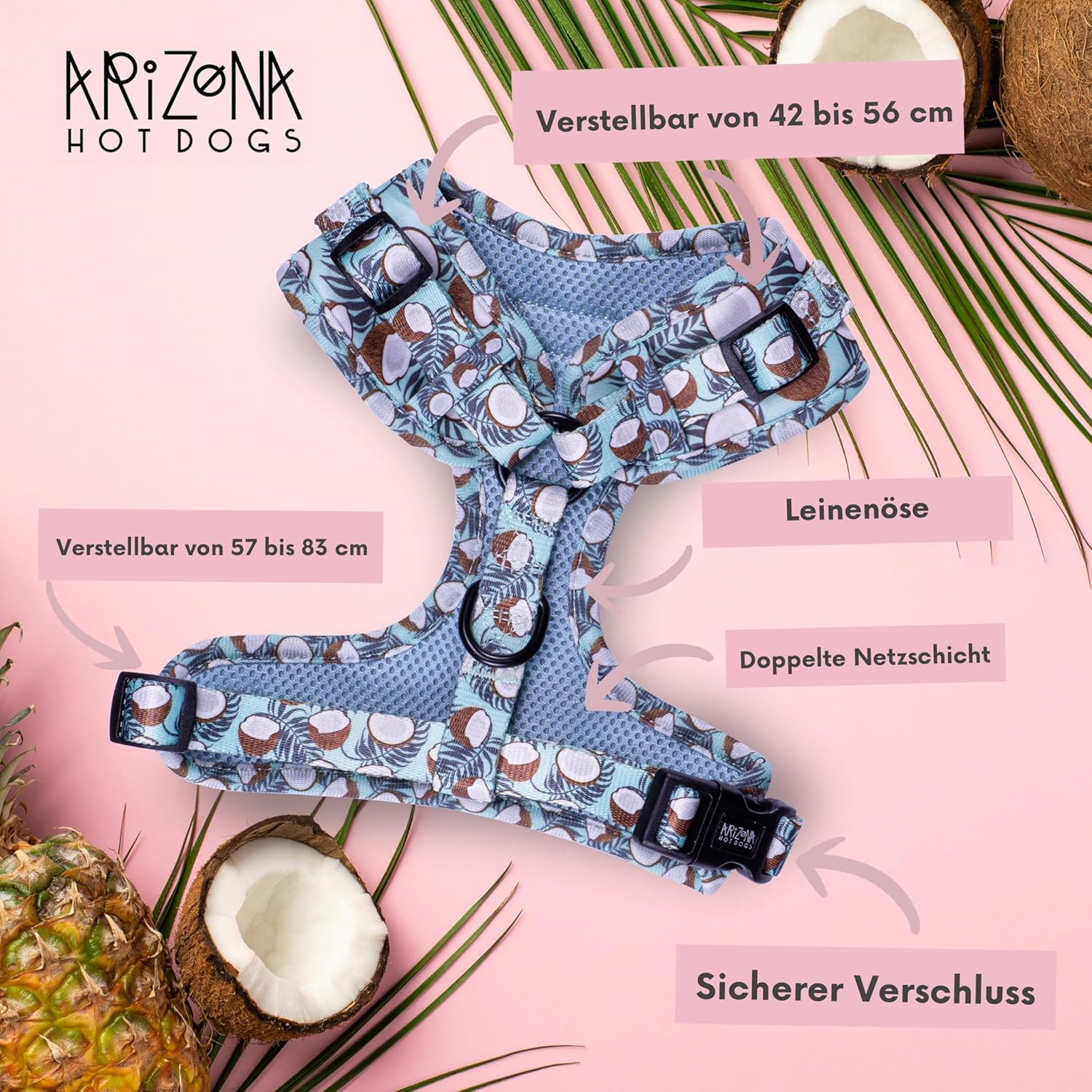 Dog Harness for Large Dogs Arizona Hotdogs Soft Harness Coconut Coconut Pattern Light Blue (L) image number 6