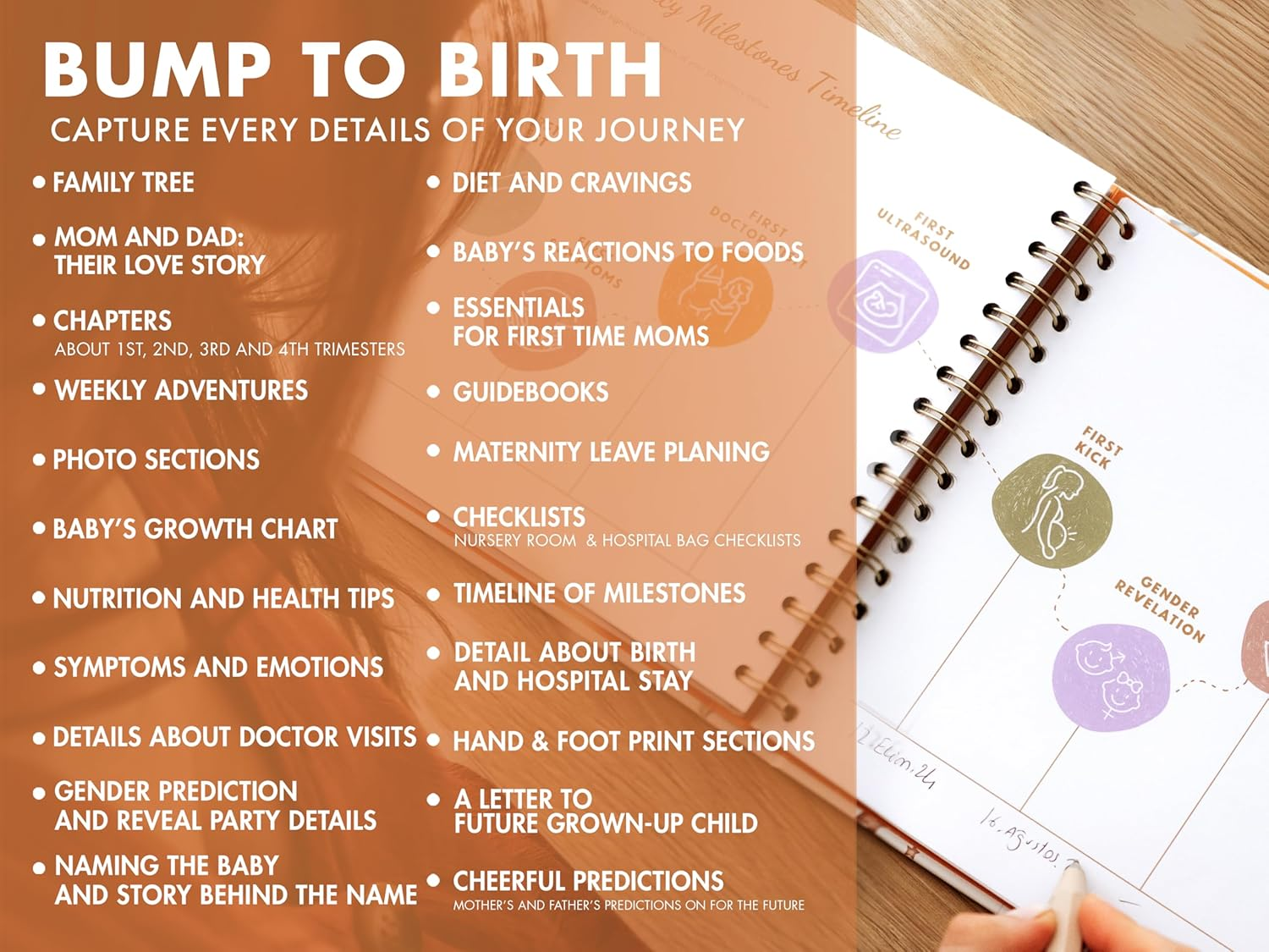 Pregnancy Journal for First Time Moms 2025, Baby Memory Book Baby Shower Item with Photo Album, Footprint Kit Included, Scrapbook Milestones, Trimester Tracker for Expecting Moms from Bump to Birth image number 4