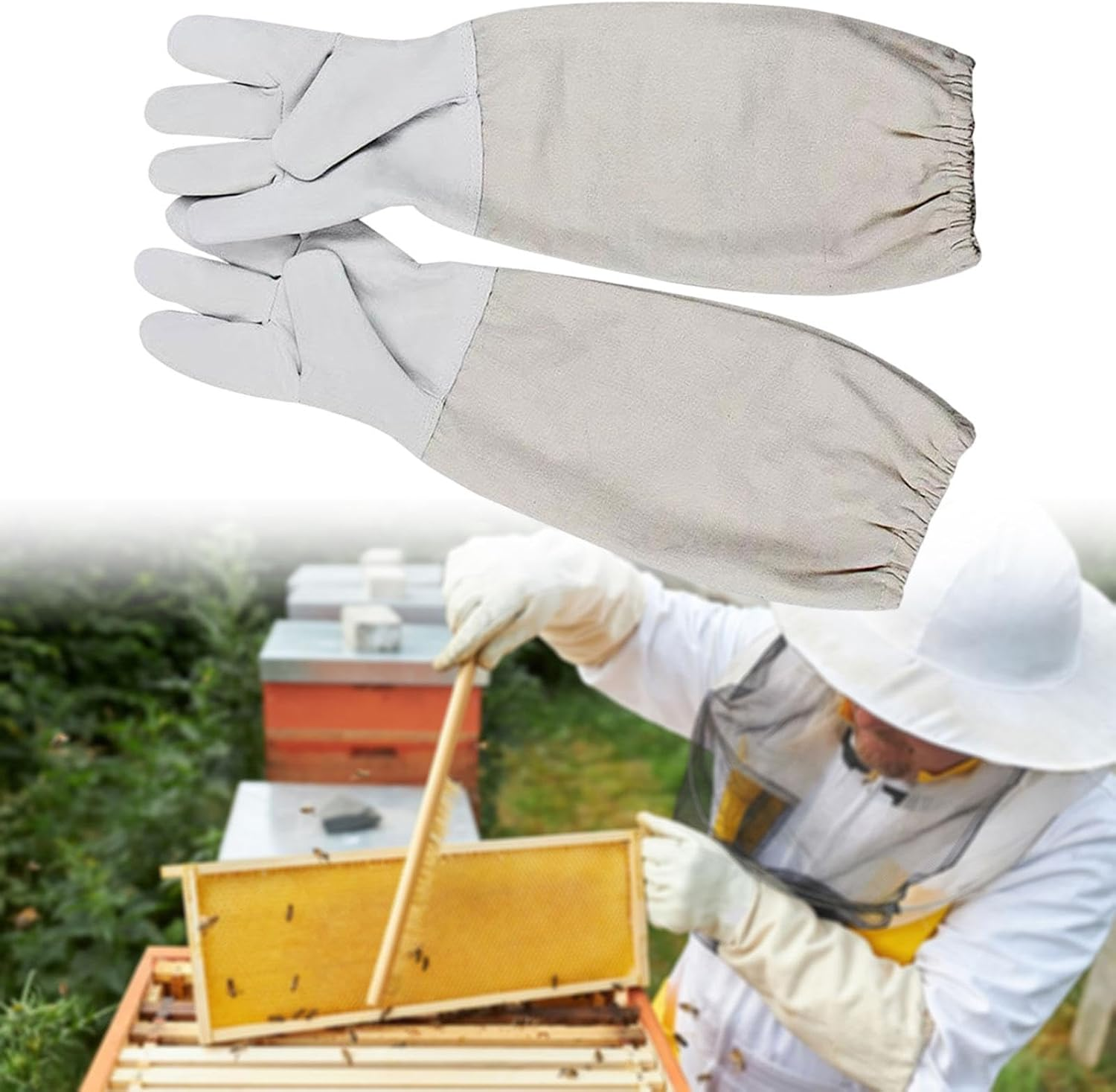 Perfk 2Pcs Beekeeping Gloves Beekeeper Gauntlets Beekeeping Supplies Tools Gardening Protective Sleeves Hand Protection for Adults, XL image number 3