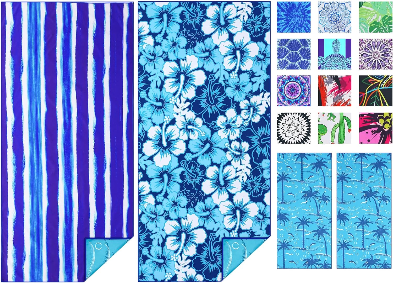 2 Pack Microfiber Lightweight Thin Beach Towel 180X80Cm Extra Large Sand Free Towels for Adult Quick Dry Travel Beach Accessories Vacation Essential Gift