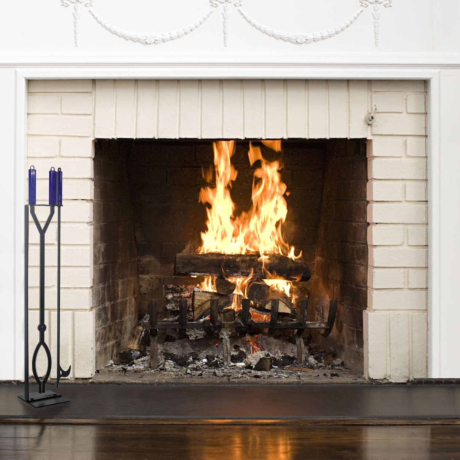 Heavy Duty Fireplace Tools Set with 40" Fire Poker and Log Grabber,Wrought Iron Large Fire Pit Tool Set with Metal Stand,Solid Steel Firewood Grabber for Campfire Backyard Bonfire Indoor&Outdoor Use image number 5