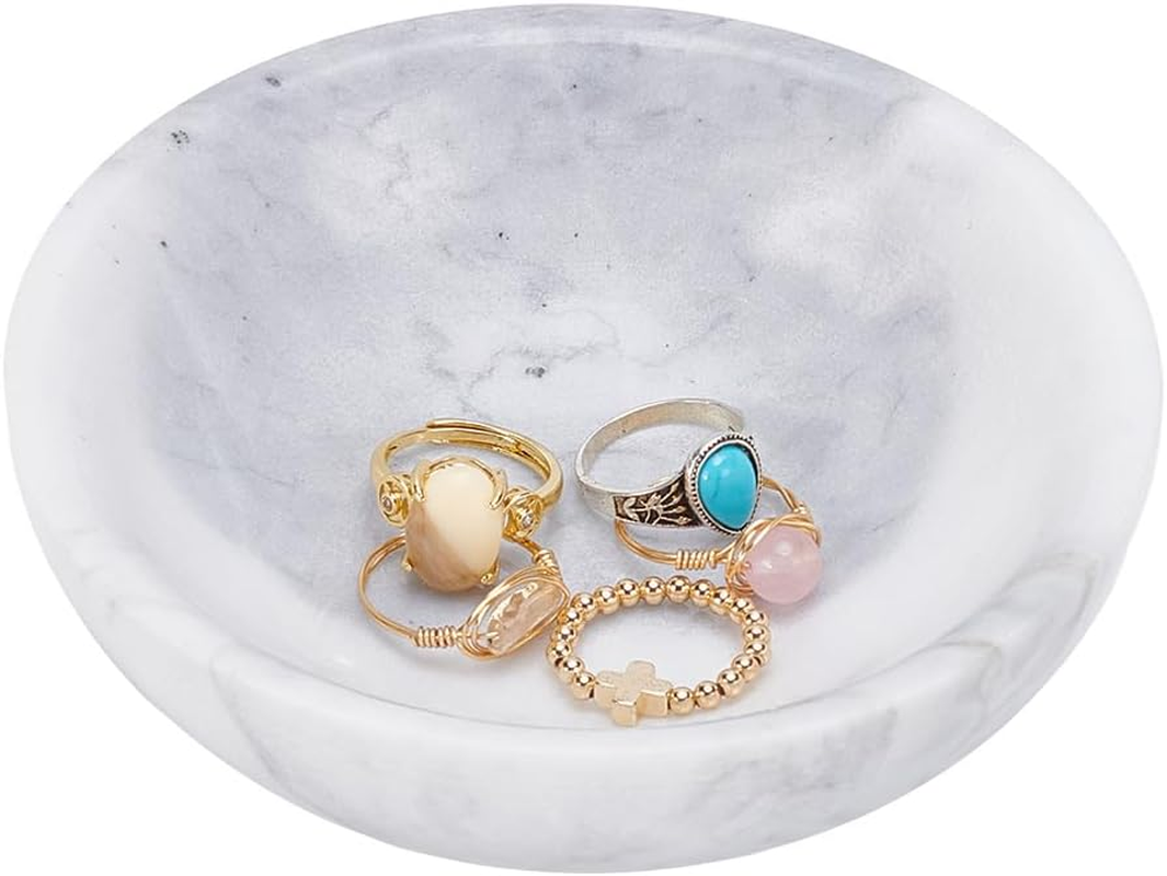 UNICRAFTALE Natural Travertine Marble Jewelry Snack Dried Tray Box with 4Pcs Glue round Loop Trinket Dish for Ring Earring Kitchen Dining & Bar Diameter 4.7 Inch