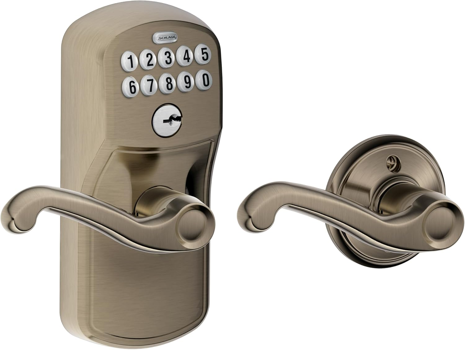 Schlage FE575 CAM 619 Acc Camelot Keypad Entry with Auto-Lock and Accent Levers, Satin Nickel