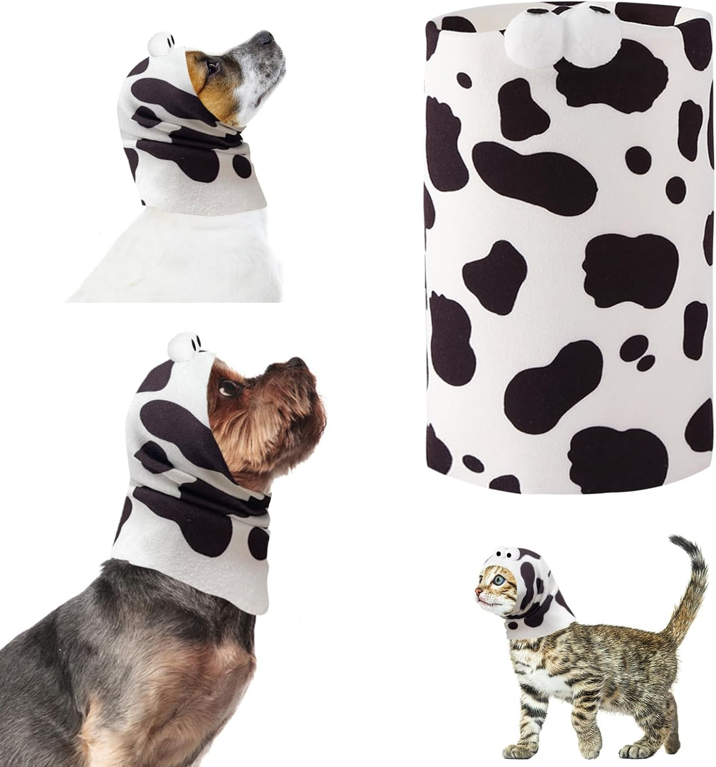 Yoolhamy Dog Snood Dog Ear Protectors for Grooming Ear Muffs Noise Protection Dog Neck and Ears Warmer Headwear for Pet Dogs and Cats Bathing (Cow, L)