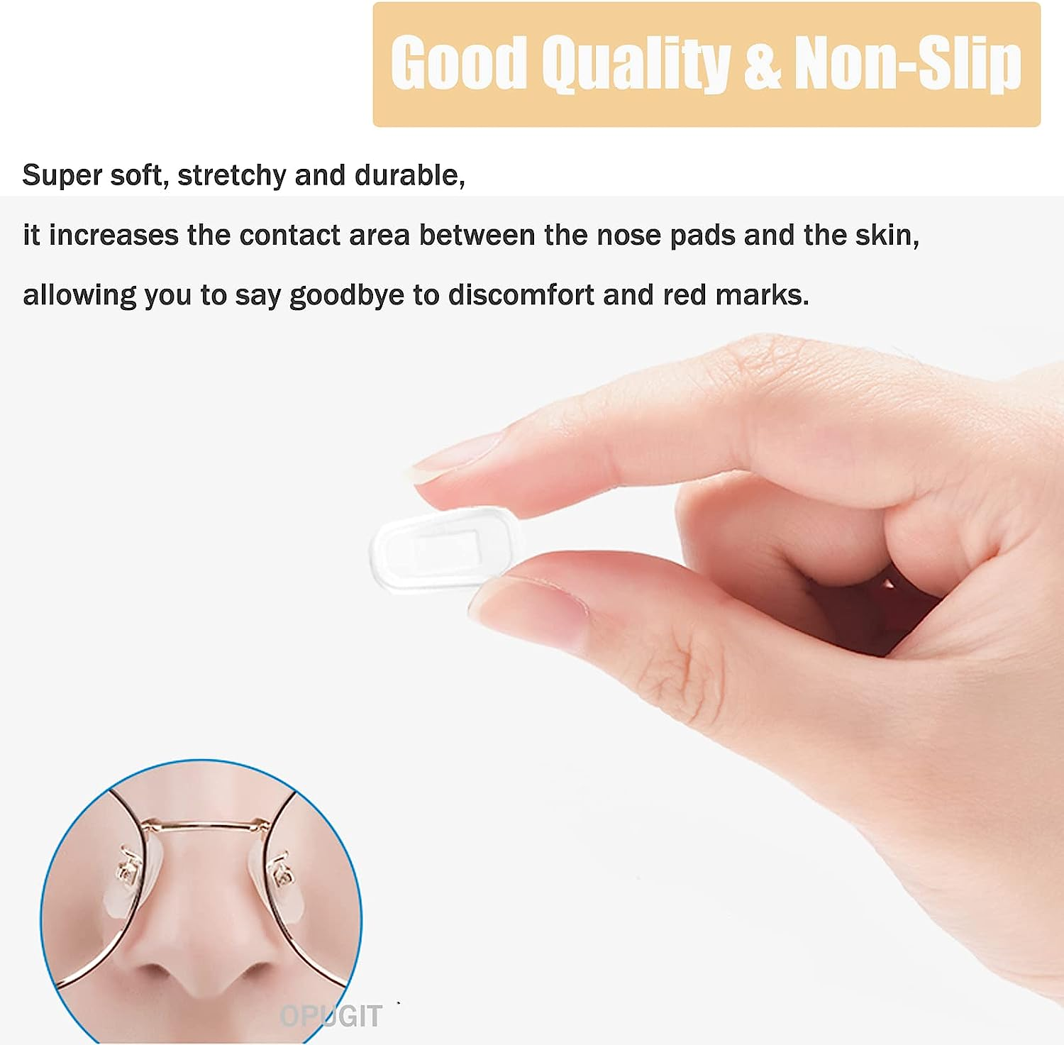 OPUGIT Eyeglass Nose Pad Covers, Slip-On Silicone Nose Pad for Glasses, Soft Eyeglass Repair Kit with Nose Piece Pads, Anti-Slip Eyewear Protective Covers Nose Bridge Pads(White,5 Pairs) - Black image number 4