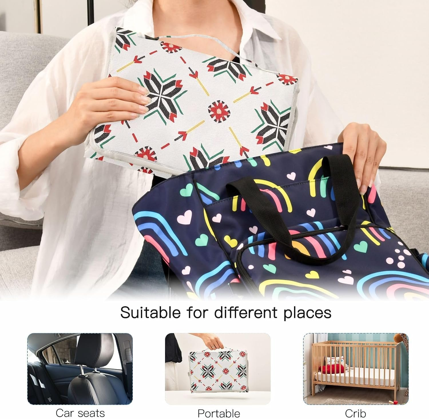 Reusable Changing Pad Covers with Tissue Pocket Boho Arrow Pattern Colorful Changing Pads for Changing Table with Built-In Pillow Cambiadores De Pa?Ales Para Bebes image number 6