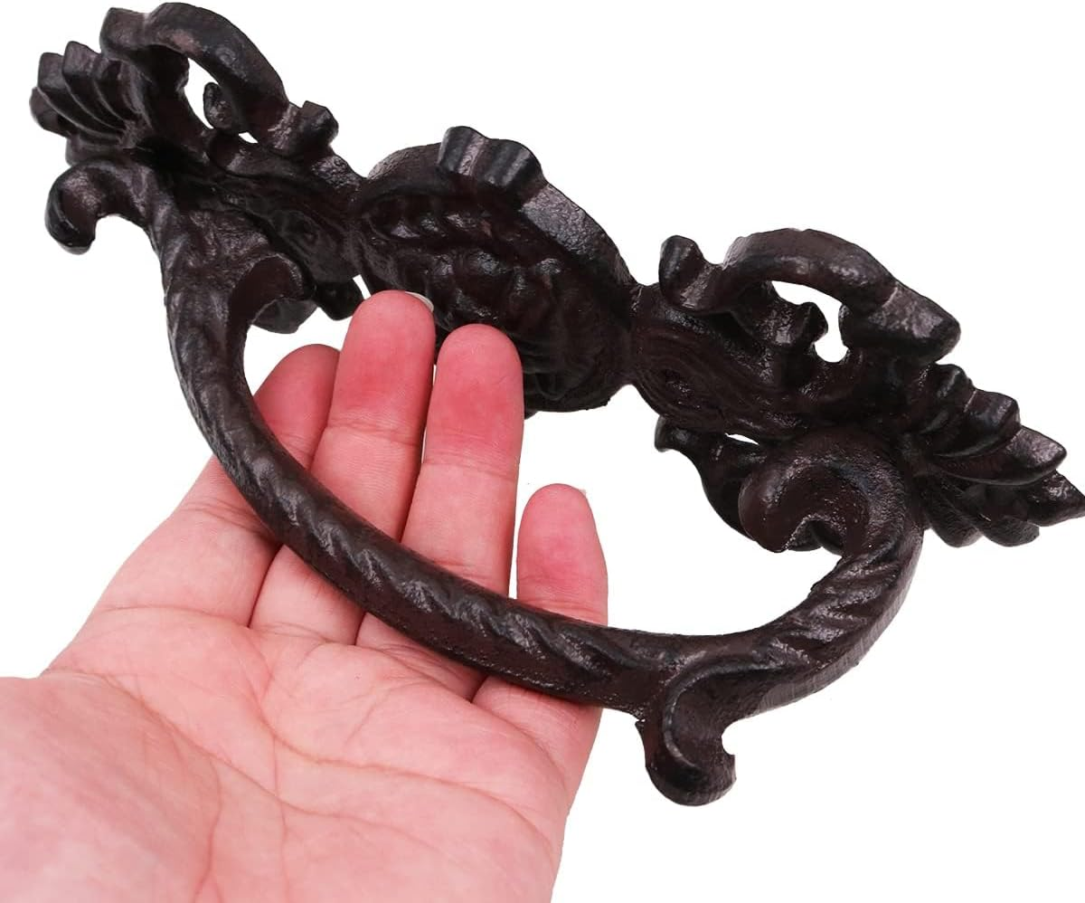 ZONADA 22Cm Cast Iron Door Handle Heavy Duty Vintage Style with Lion Decor Barn Door Wooden Door Pull Handle Passage Home Hallway Closet Garden Gate Shed Cabinet Door Grab Handle Indoor Outdoor image number 4
