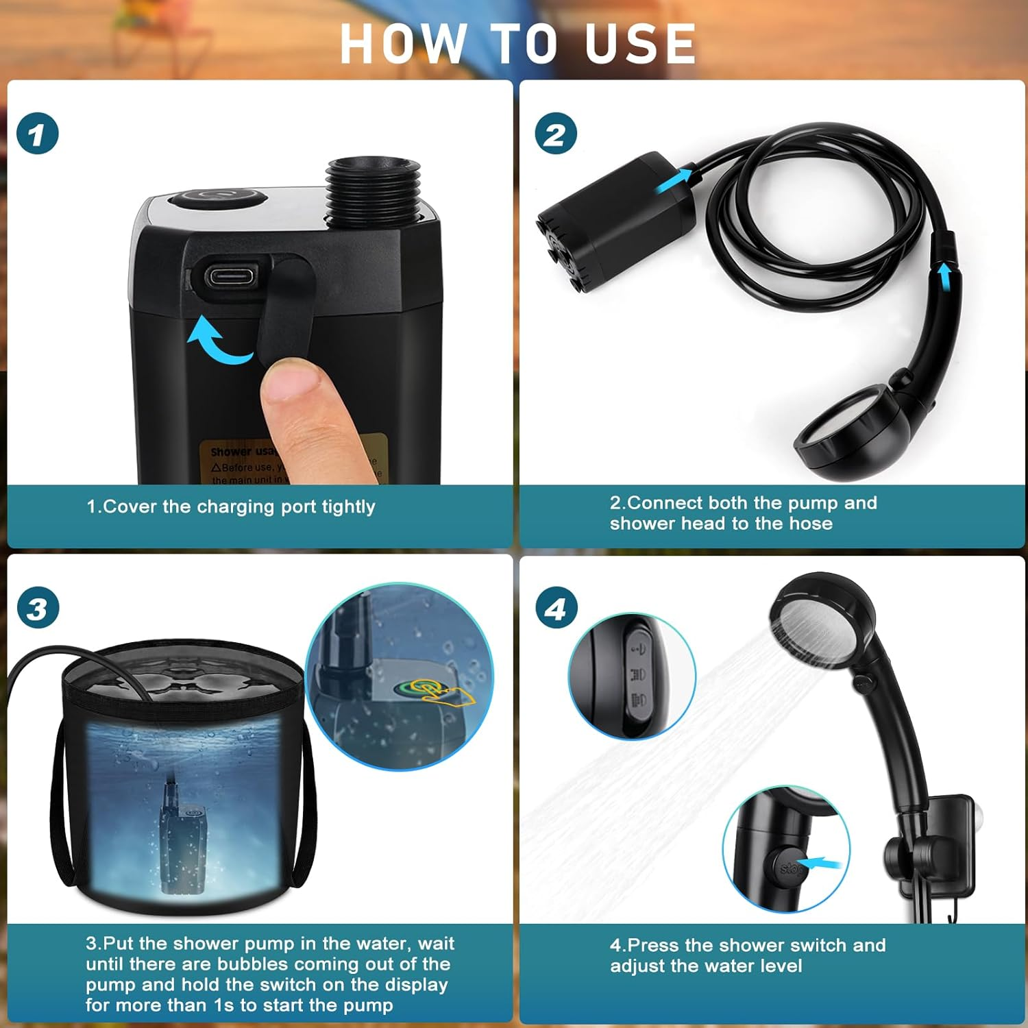 Spopal Portable Shower for Camping, [Long-Lasting] 6000Mah Rechargeable Camping Shower with Intelligent LED Display image number 2