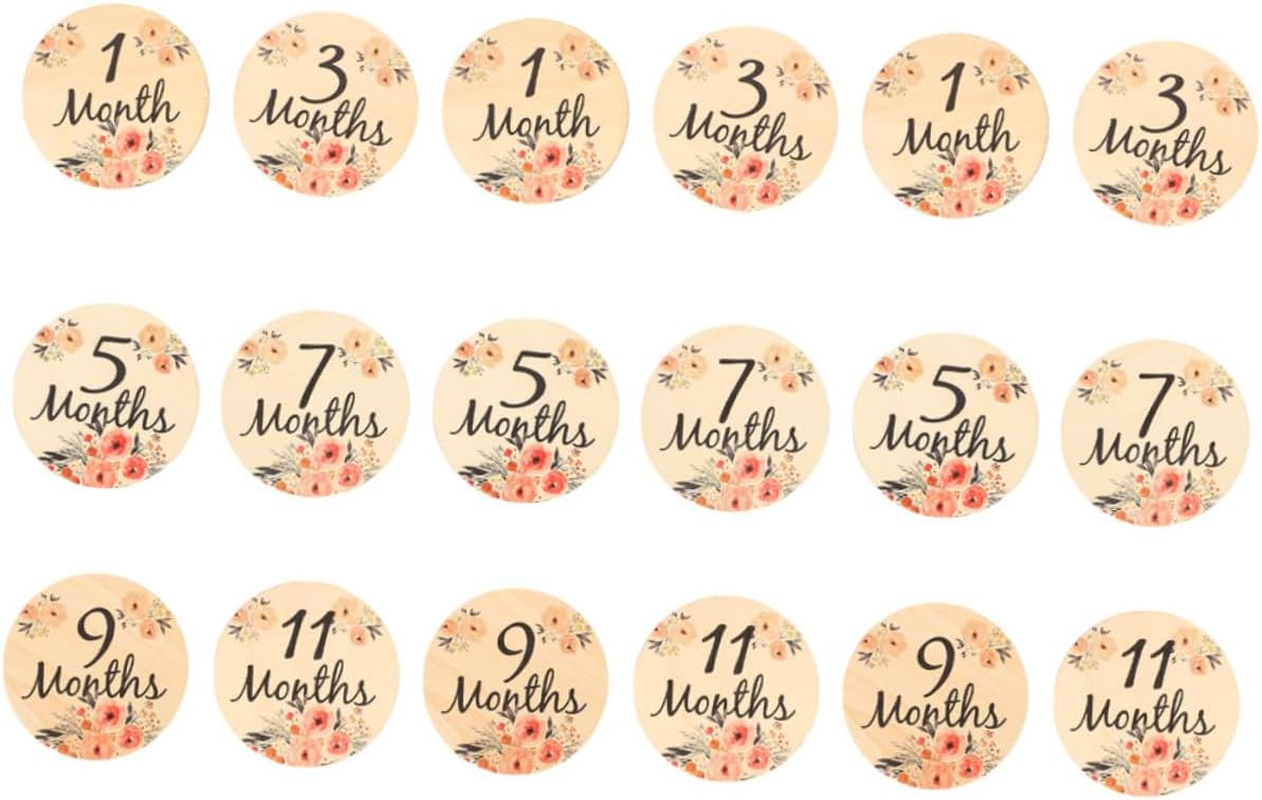 18Pcs Wooden Cards Adorable Growth Signs for Newborns Portable Photo Props to Cherish Every Month Cute Floral Design Discs image number 5