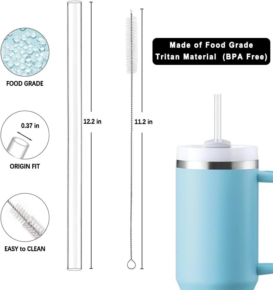Replacement Straws for Stanley 10/20/30/40 Oz Quenther Tumbler Stanley Cup, 6 Plastic Straws with Cleaning Brush, Reusable, Perfect for Stanley 40 Oz Cups, Plastic Clear Straw Stanley Cup Accessories