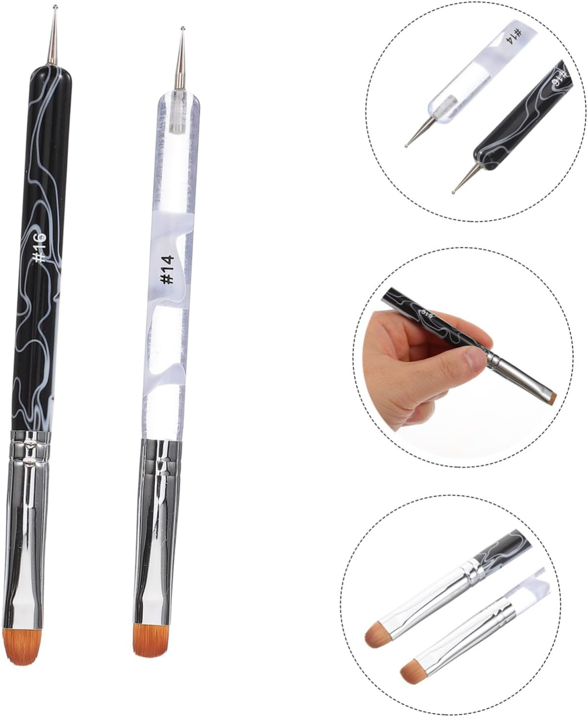 BAZEITFLOW 2Pcs Double Head Nail Brush for Manicure Painting Versatile Nail Art Pens with Comfortable Grip and Precise Dual Ended Design Brushes for Elegant French Tips White Black image number 4