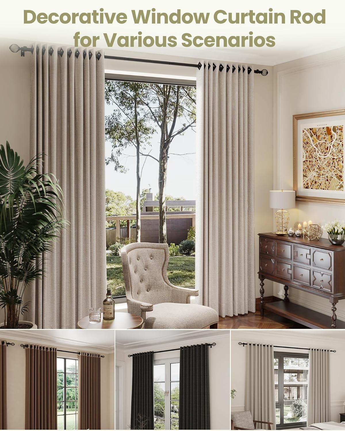 Adjustable Telescopic Window Curtain Rod, 2 Sizes, 2.5 Cm Diameter, Black with Metal Brackets (66"-120") image number 4