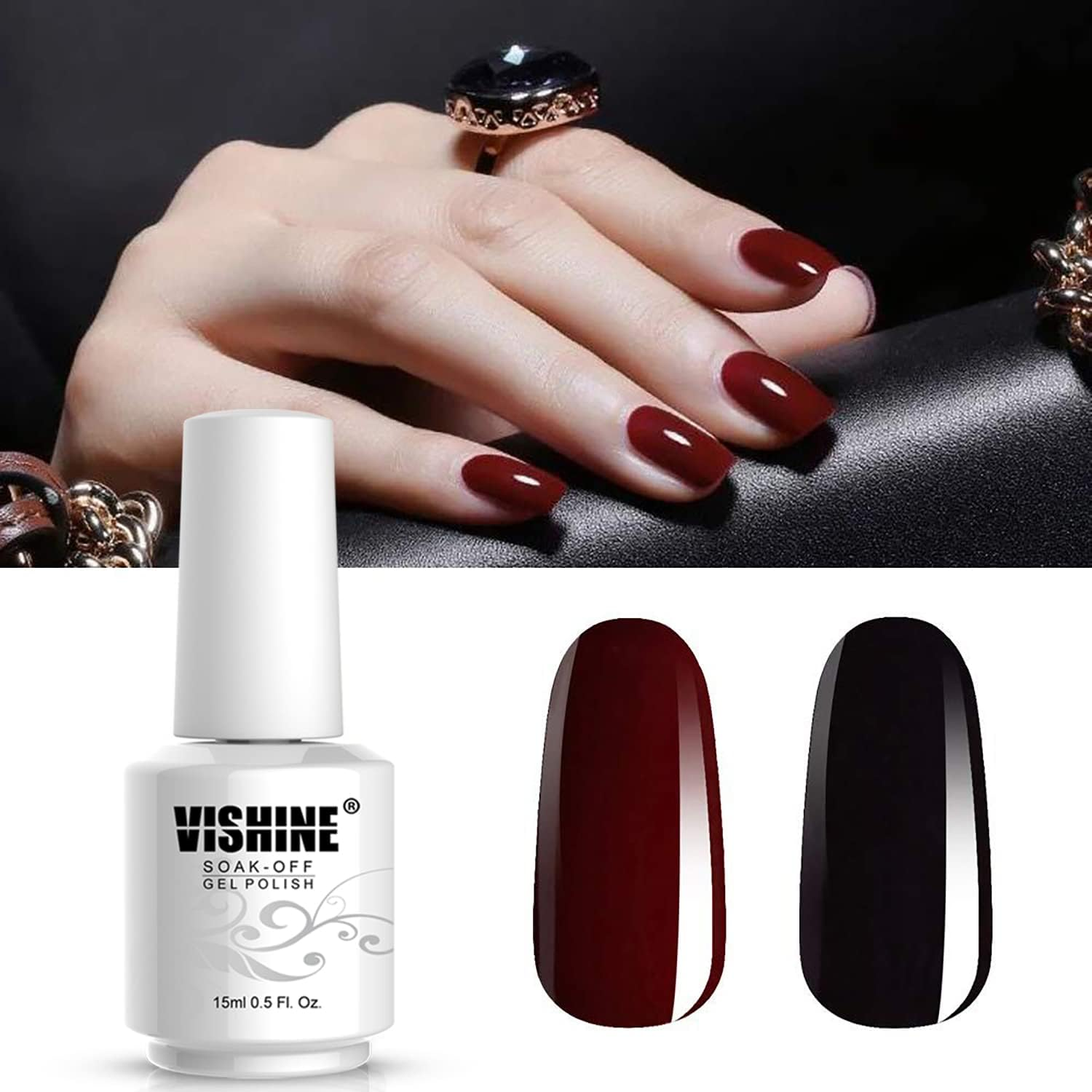 Vishine 2 Colors 15Ml Nail Gel Polish Set Black Dark Red Wine Color Soak off UV LED Varnish Long Lasting Nail Art Classic Collection