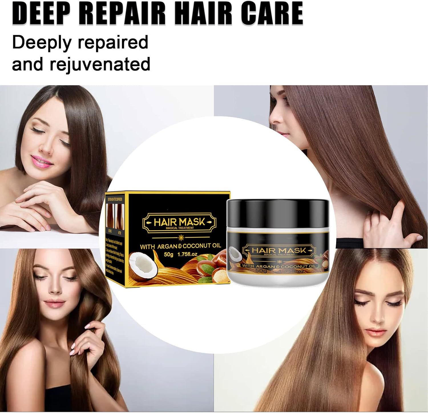 2Pcs Instant Keratin Hair Repair Mask, Magical Hair Treatment Mask, Hair Damage Repair, Deep Conditioner Suitable for Dry Damaged Hair and Growth,Nourishment & Scalp Treatment -50G image number 4