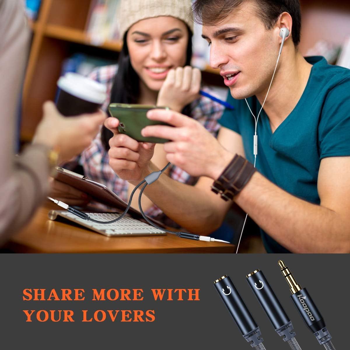 KOOPAO 3.5Mm Splitter Double Headphone Jack Stereo Audio Adapter 2 Way Aux Dual Earphone Jack 1 Male to 2 Female Extension Cable Compatible with PC Laptop Macbook Pro 2021 TV Ipad PS4 Speaker Headset image number 4