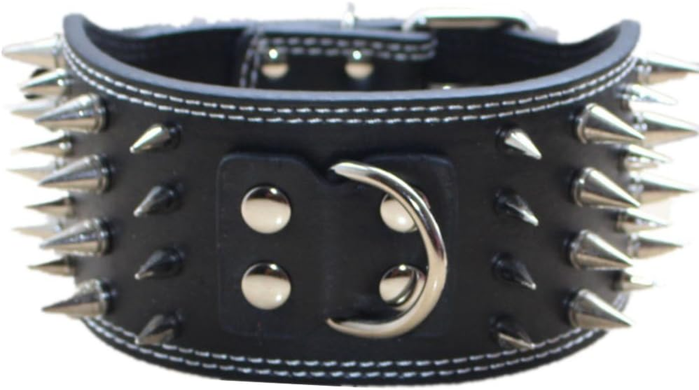 Haoyueer 3" Sharp Spiked Studded Leather Dog Collar for Training,Sports,Walking,Medium,Large,X-Large,For Pitbull,Labrador,Boxer(Black,L)
