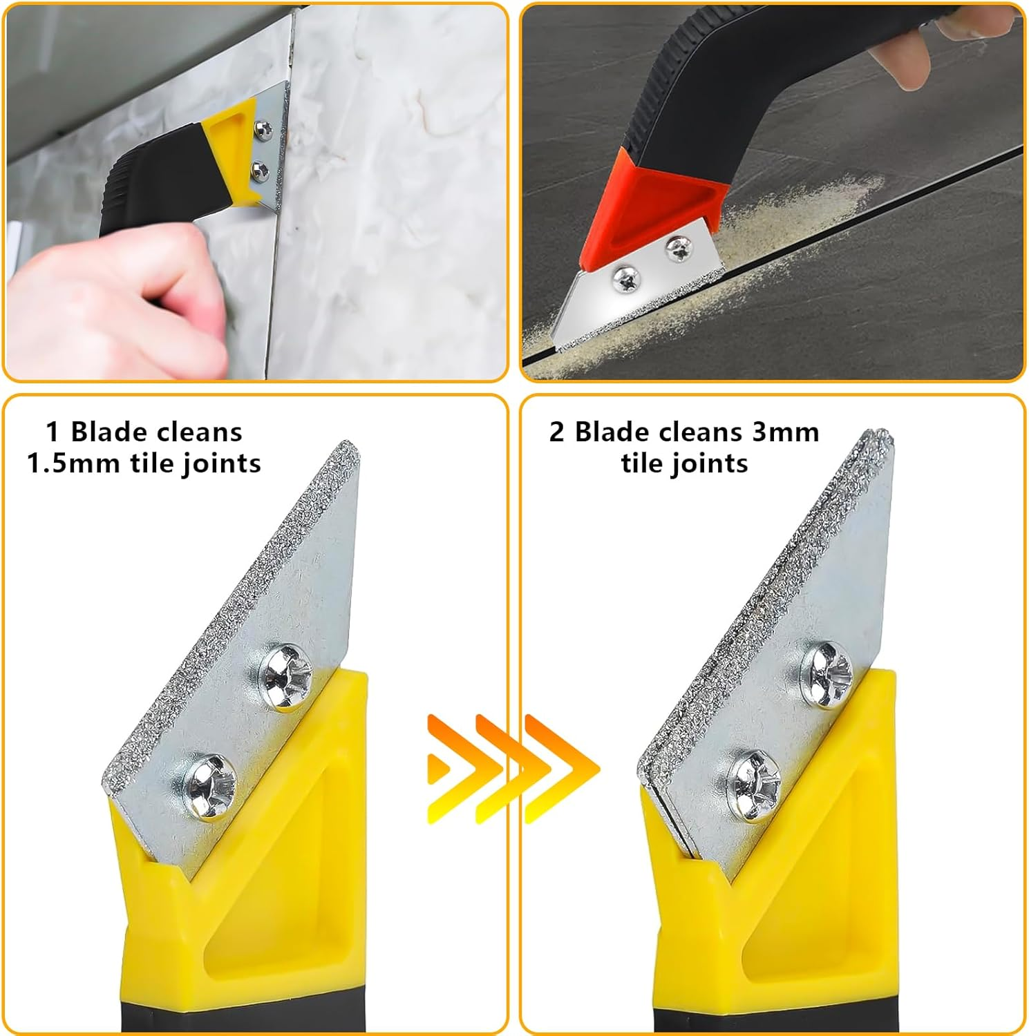 TTYSHIP&reg; Pack of 13 Tile Grout Remover Tiles with 9 Replacement Blades, Grout Remover Tool Tiles for Tile Cleaning (Red + Yellow) image number 3