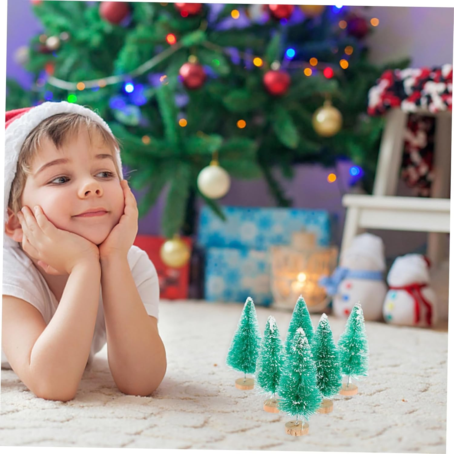 12 Pcs Christmas Tree Set Mini Christmas Trees Blue Green White Gold Ornament Desktop Decor