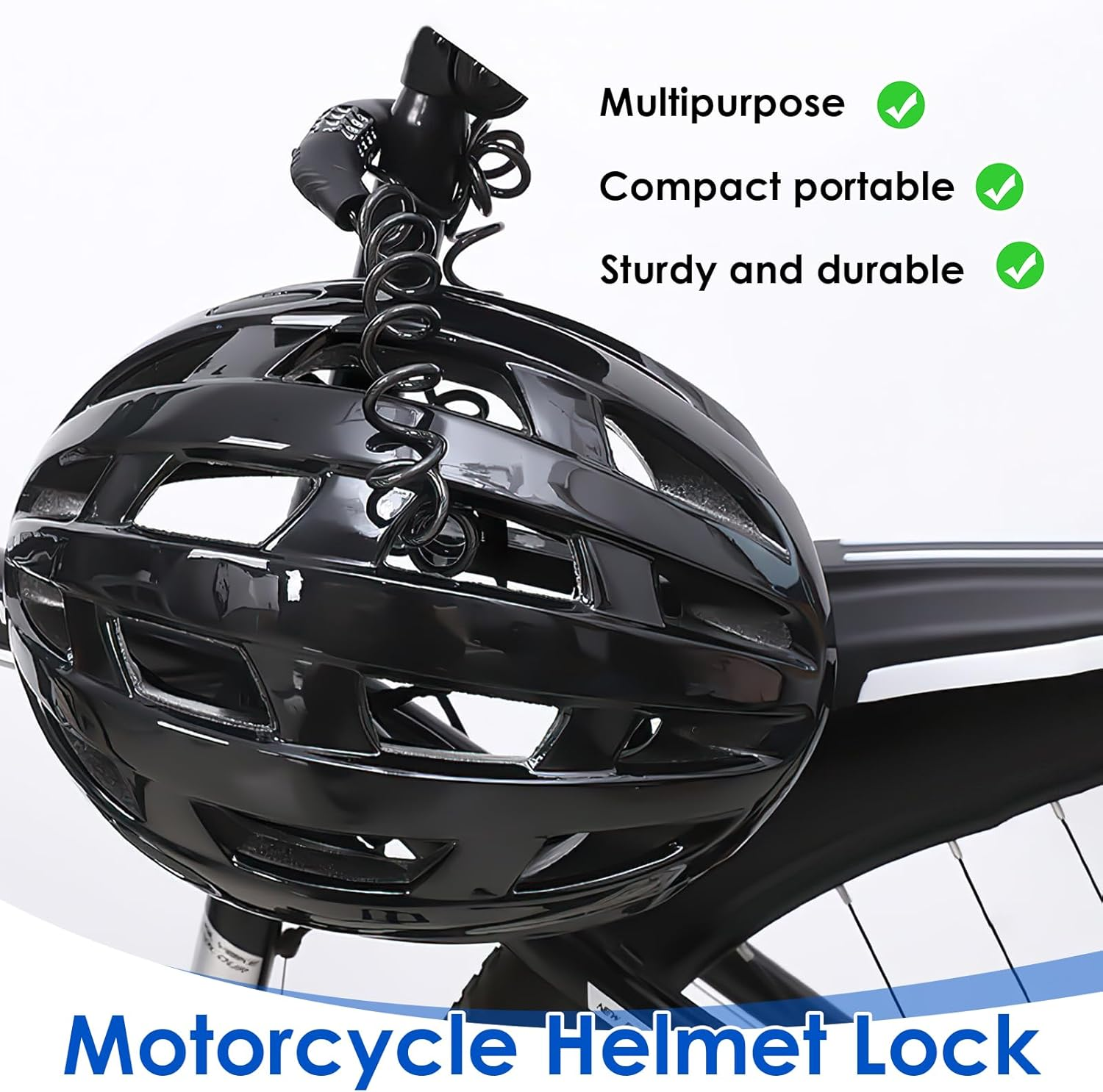 Motorcycle Helmet Lock & Bike Lock - Password Combination Security Lock with 59 Inch Cable, Portable for Bicycle, Motorbike, Suitcase, Luggage & Stroller, Retractable 4 Digit Motorcycle Helmet Lock image number 3