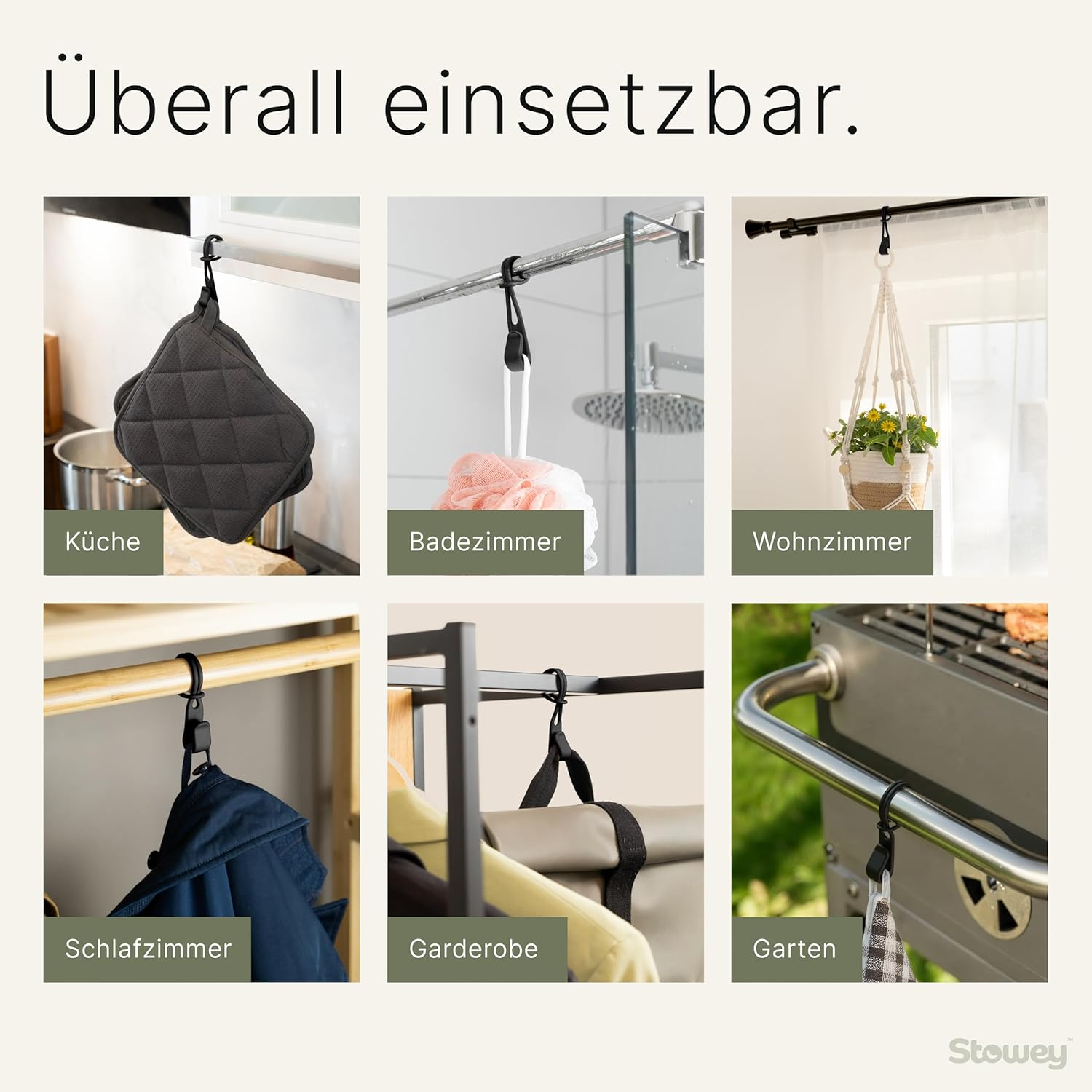 Home Hook Towel Rail without Drilling and Gluing (Pack of 2) - for the Whole Household, the Hook Is Your New Bathroom and Kitchen Organiser, Top Housewarming Gift, Holds 10 Kg, 2 X Coat Hooks, Black image number 5