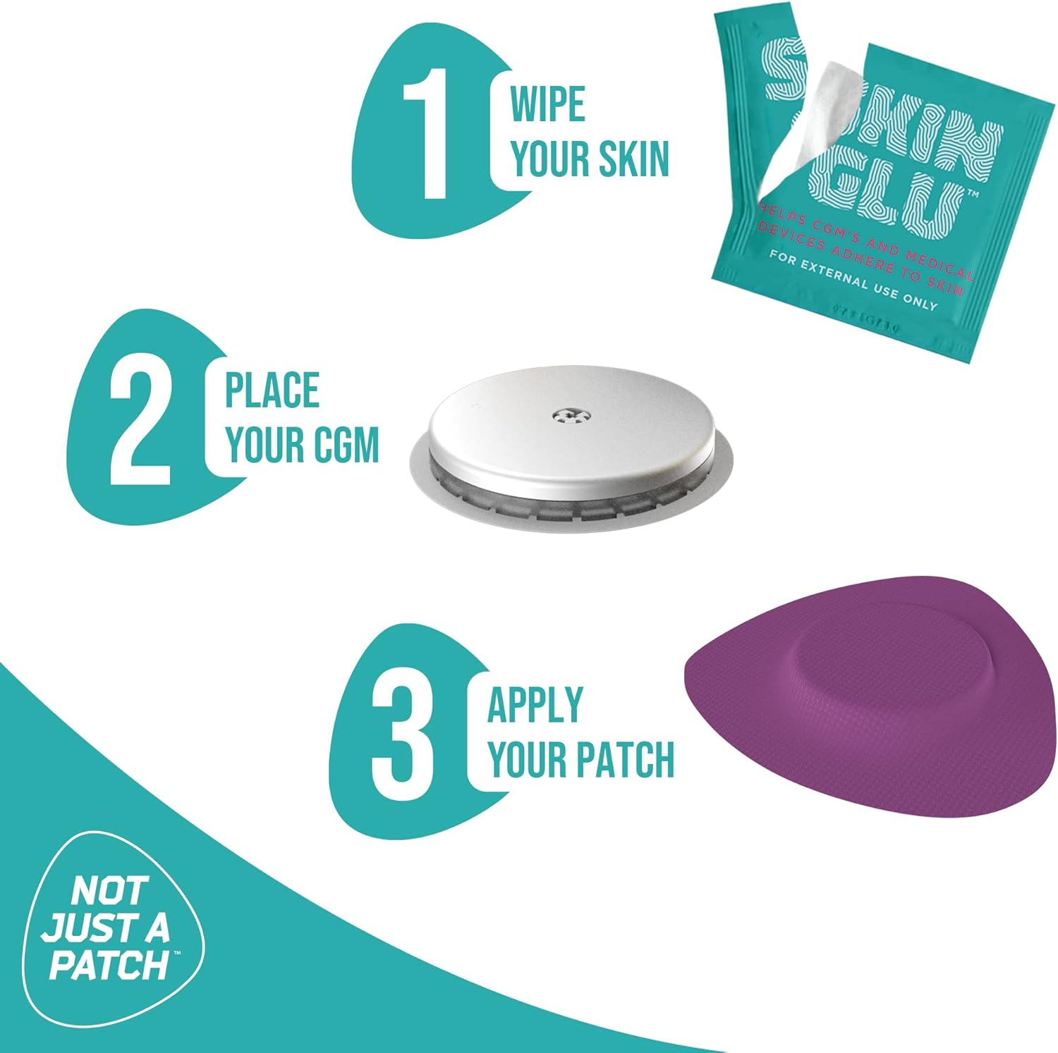 NOT JUST a PATCH Skin Glu Skin Prep Wipes (40 Pack) - Pre-Cgm Skin Barrier Wipe - Hypoallergenic Latex Free Skin Prep Protective Wipes for Sensitive Skin image number 1