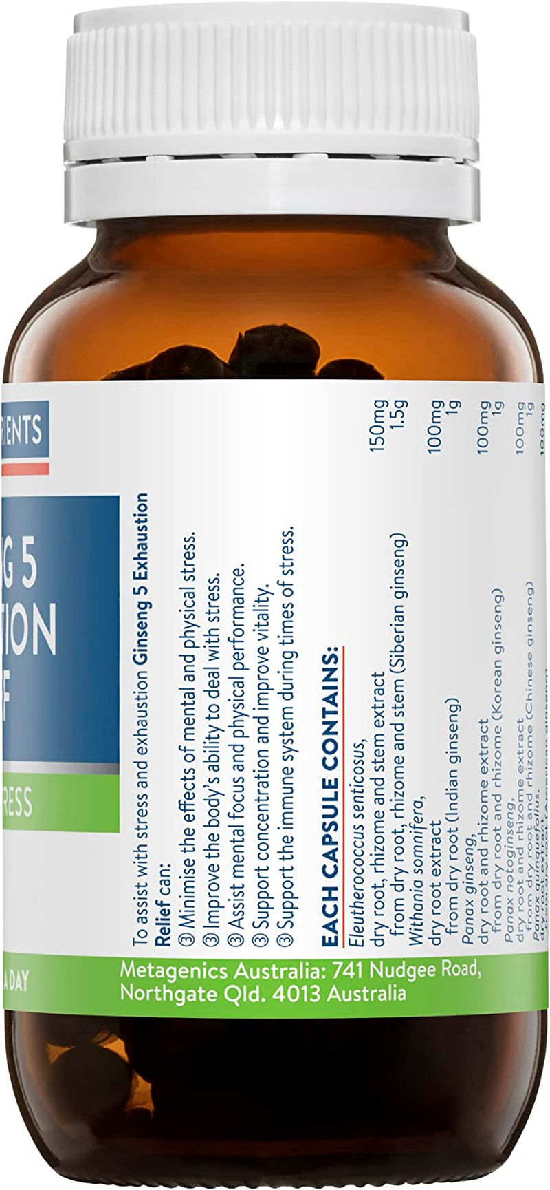 Ethical Nutrients Ginseng-5 Exhaustion Relief - Relieves Stress Symptoms & Maintains Physical Performance - 60 Capsules