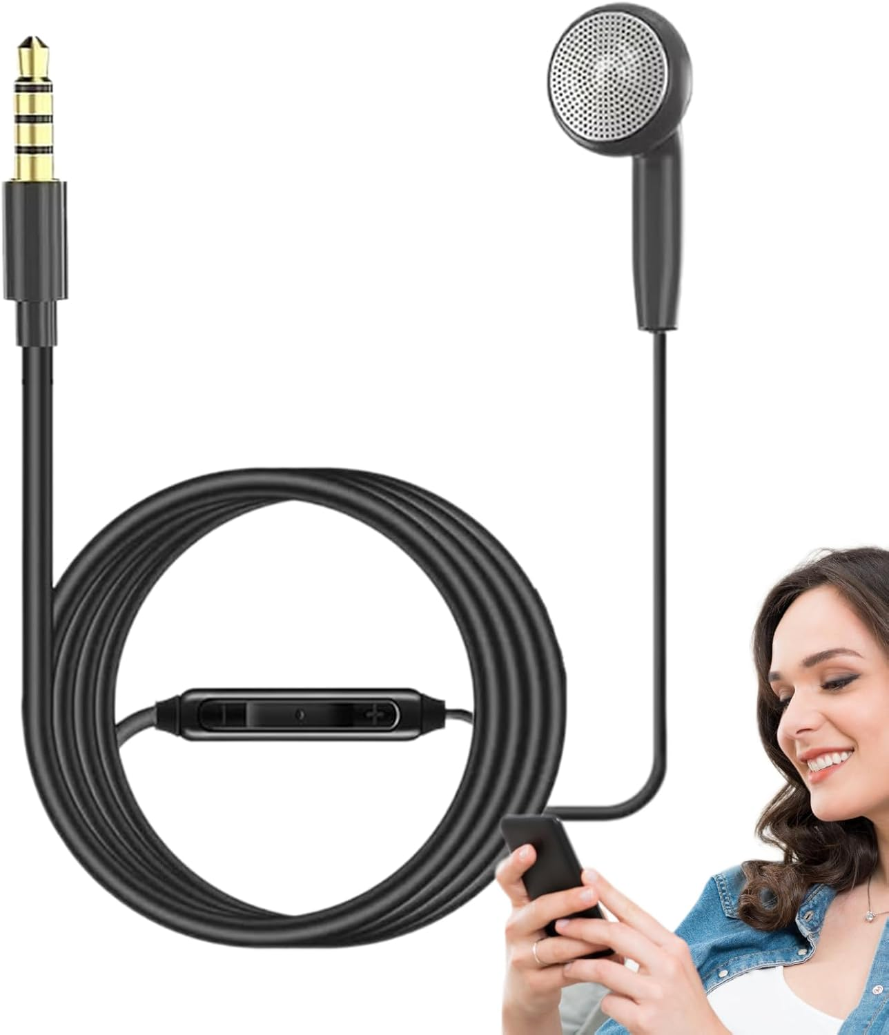 Wired Earphones - Mono Sound Headset, Single Sided Audio Device | Smartphone Compatible Earphones, Convenient Controls for Jogging Routines, In-Ear Microphone Piece for Running , Intensive image number 4