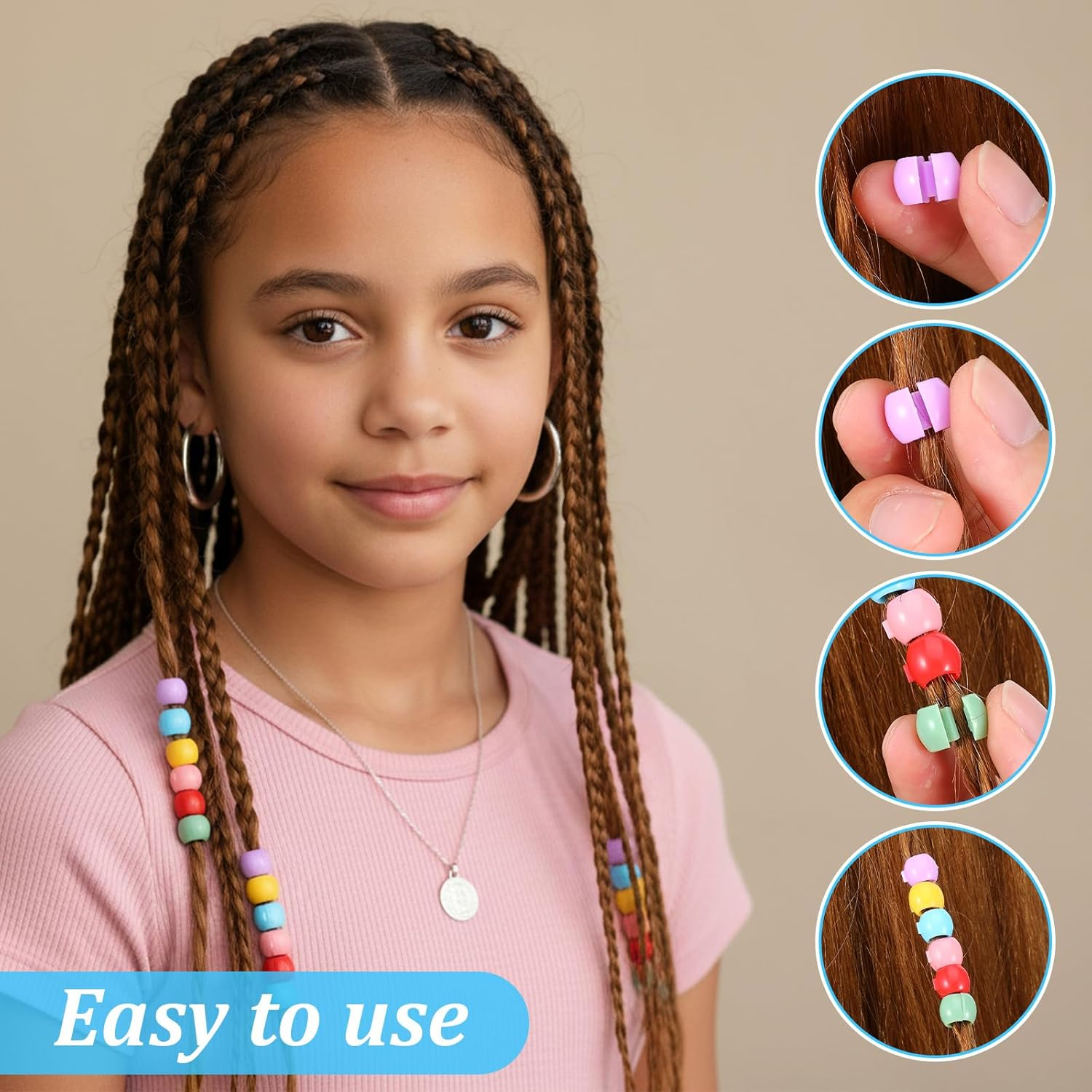 Ptwola 300 Pcs Rainbow Mini Hair Beads Plastic Tiny Hair Claw Clips Colorful Beads Clip Cute Candy Hairs Decorations Wear Braid Hairs Accessories Suitable for Women Girls image number 5