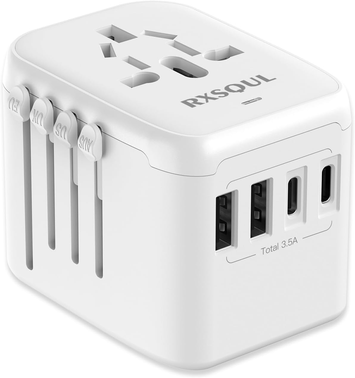 Universal International Power Travel Plug Adapter, 5 in 1 European Travel Plug Adapter W/ 3.5A 2Xusb-A and 2Xusb C Wall Charger and Worldwide AC Outlet for Europe USA Japan UK AUS Asia-Green