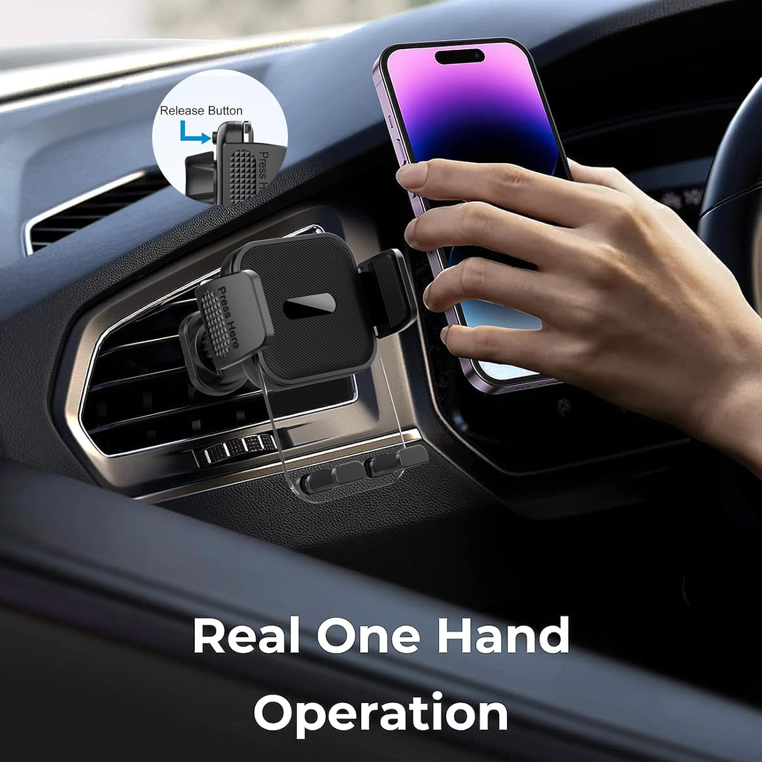 Beleeb Phone Holder Car, 360&deg; Rotation Car Phone Mount Cradle, Ultra Stable Hook Clip Vent Slip - One Button Release Function for Iphone, Galaxy All 4.7''-7.2'' Mobile Phones image number 4