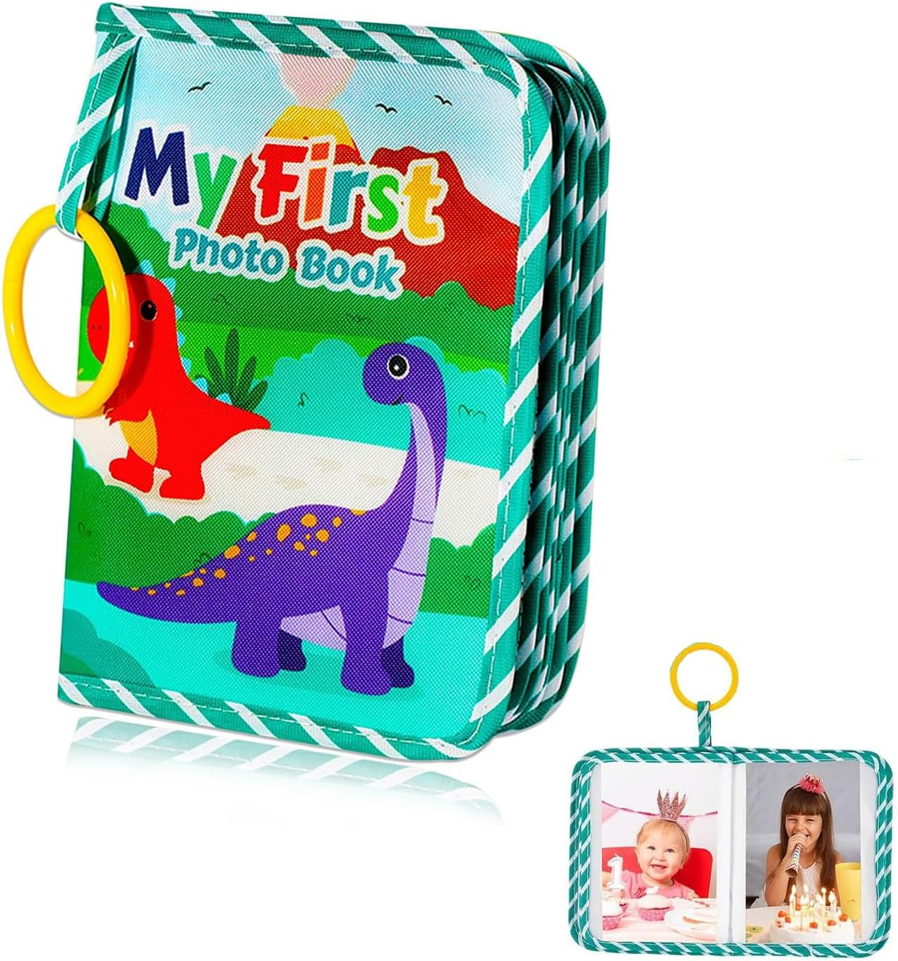 Baby Photo Album, Dinosaur Soft Cloth, First Year Family Memory Book, Crinkle Picture Book, Educational Portable, with Safe Mirror, for Newborns, Toddlers, Baby Shower, Birthday image number 6