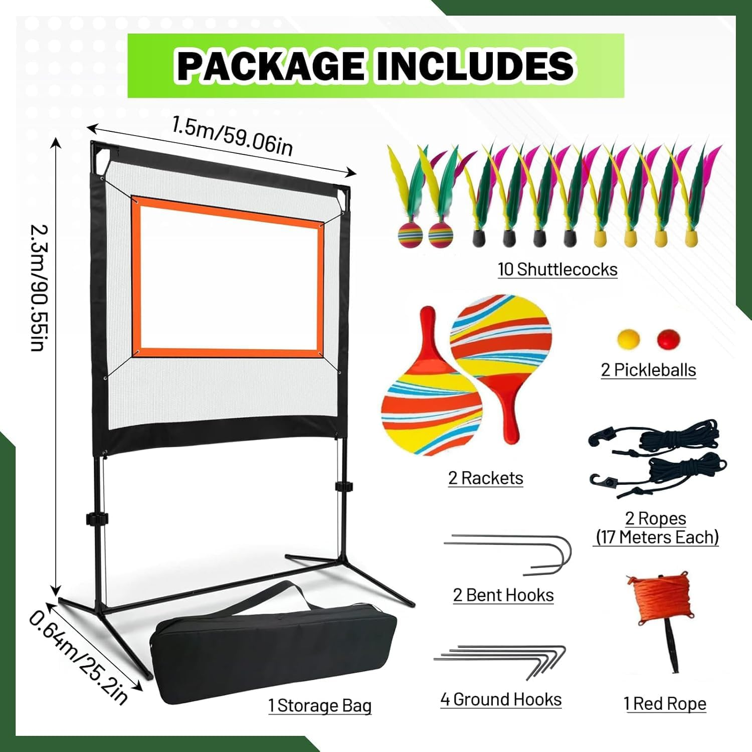 Quintin Badminton Pickleball Net Set,Paddle Game with Net with Net and Paddles with Carry Bag for Beginner