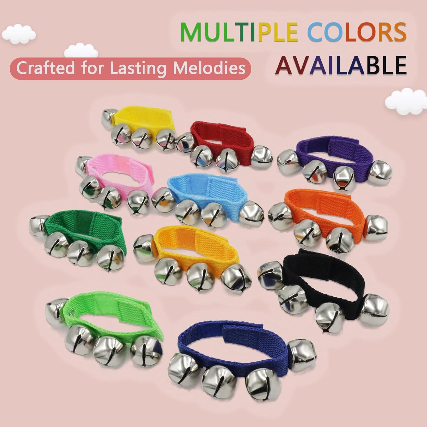 Cashbeat Wrist Bells Set of 2, Adjustable Jingle Bells for Wrist/Ankle, Percussion Accessory for Dance, Fitness, Stage Performance(Purple) - Apricot Color image number 2