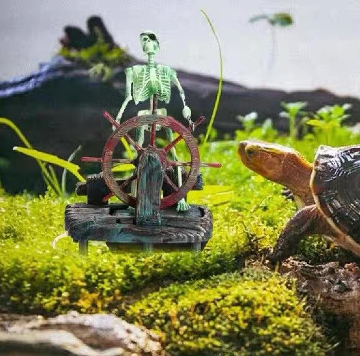Skeleton Pirate Captain Aquarium Decoration, Skeleton Seaman Landscape Fish Tank Decor, Undersea Air-Driven Aquatic Ornament for Home Fishing Tank