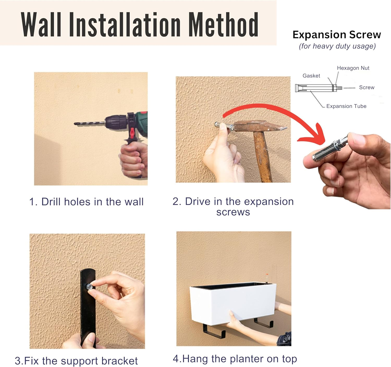 Lalagreen Wall Planter for Outdoor (2 Pack, 20 Inch) White Self Watering Rectangular Window Boxes Planters to Attach to House with Bracket, Country Vertical Plant Wall Holder Indoor Garden Minimalist image number 1