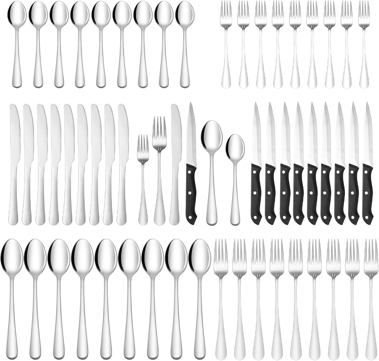 60 Pieces Silverware Sets Service for 10, Premium Stainless Steel Flatware Set,Matte Cutlery Set for Family Gatherings, Hotel, Office Etc Use, Dishwasher Safe image number 5