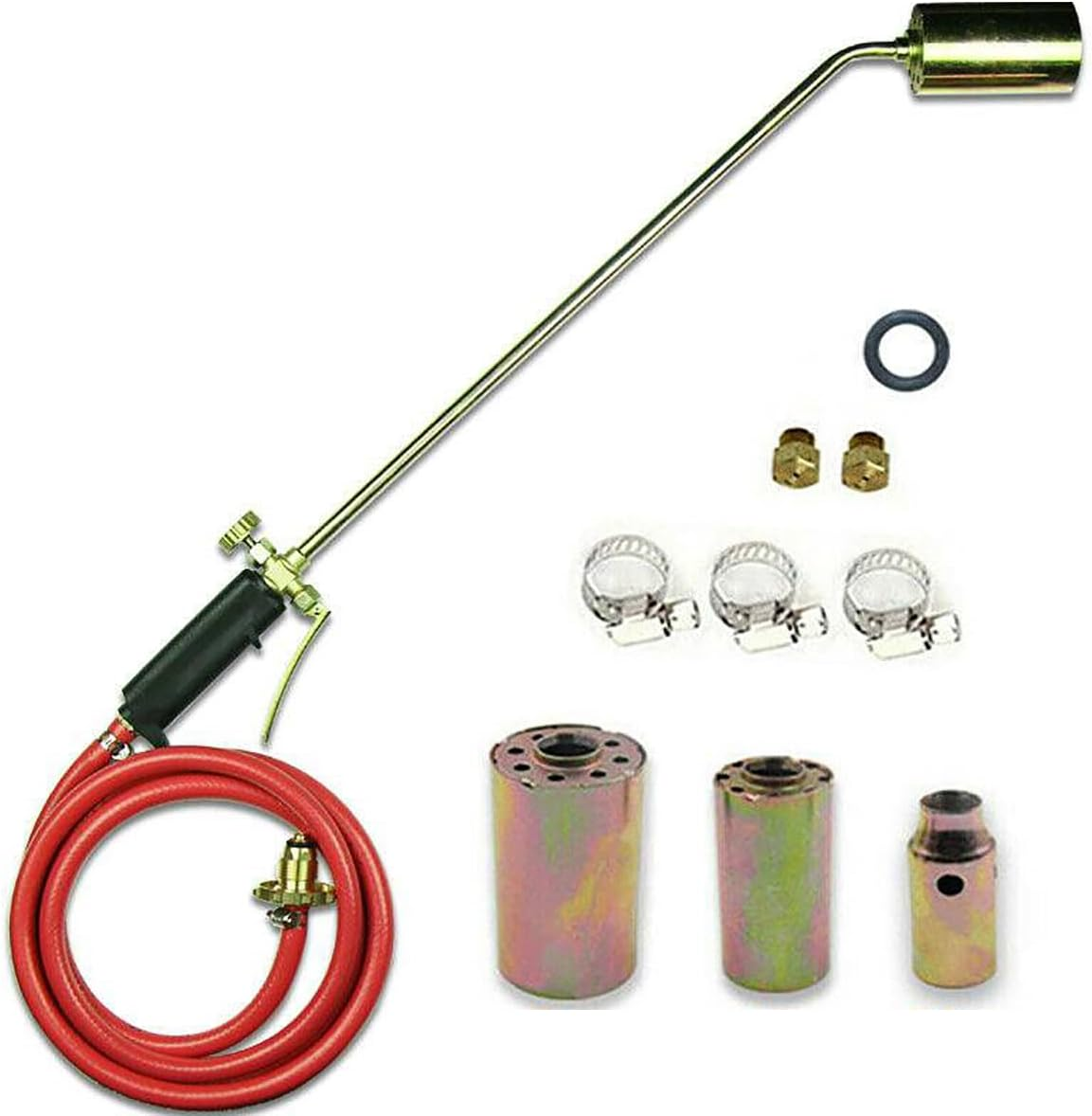 LPG Gas Propane Weed Torch Burner Kit Shrub Weed Grass Killer Butane Gas Garden Tool W/3 Nozzle,1.5M Hose Pipe Kit