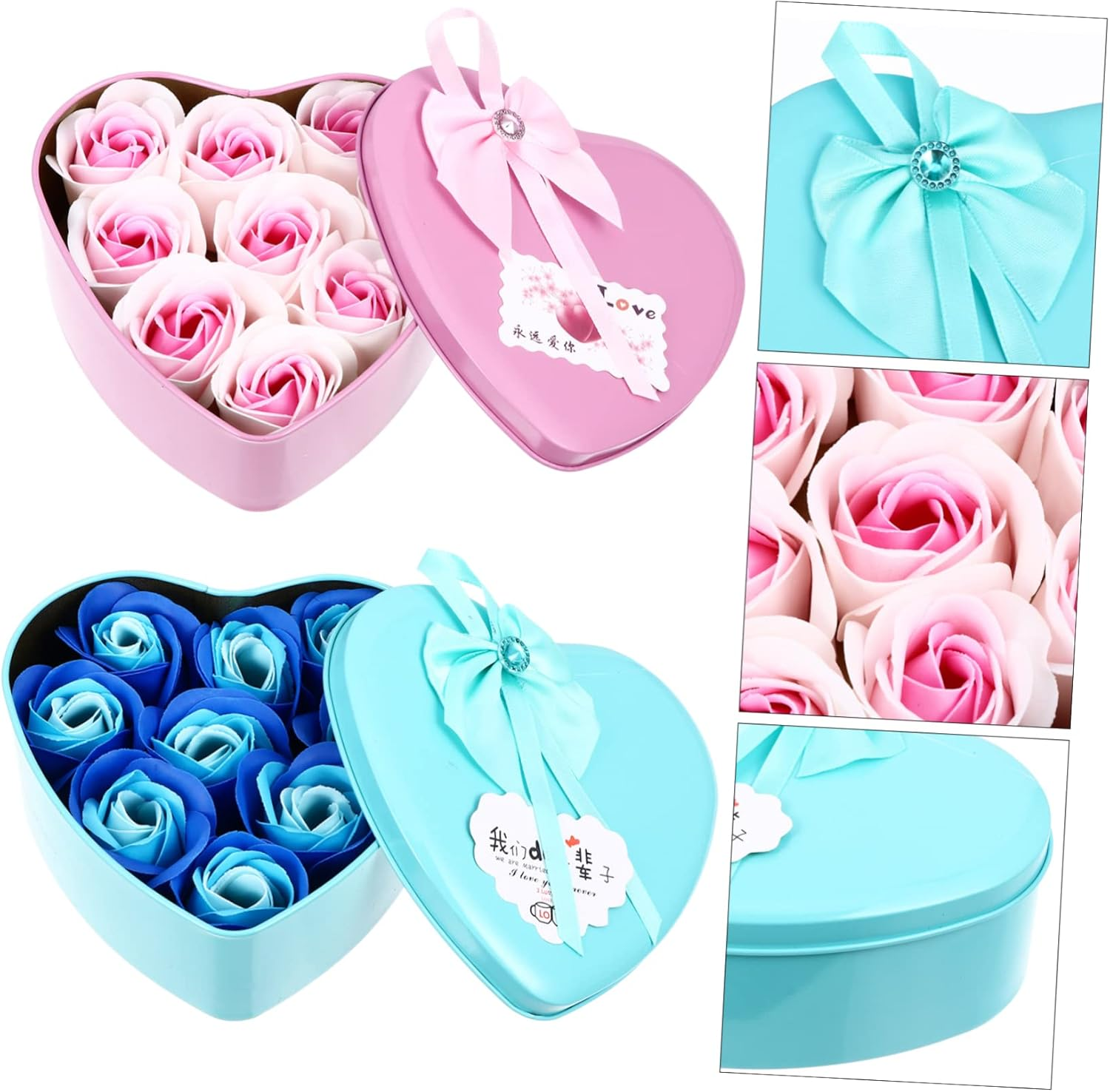 MERRYHAPY 2Pcs Heart-Shaped Soap Flower Box Floral Scented Soap for Special Occasions image number 5