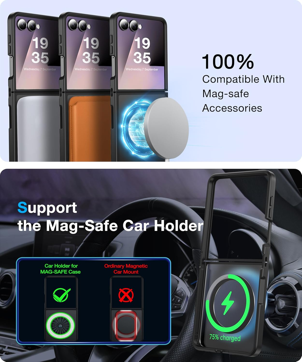 FNDMIL NO.1 Magnetic for Samsung Galaxy Z Flip 7 Case Compatible with Magsafe [Military Grade Drop Tested][Translucent Matte][Anti-Fingerprint] Soft Silicone Bumper for Samsung Flip 7 Case Slim,Black image number 4