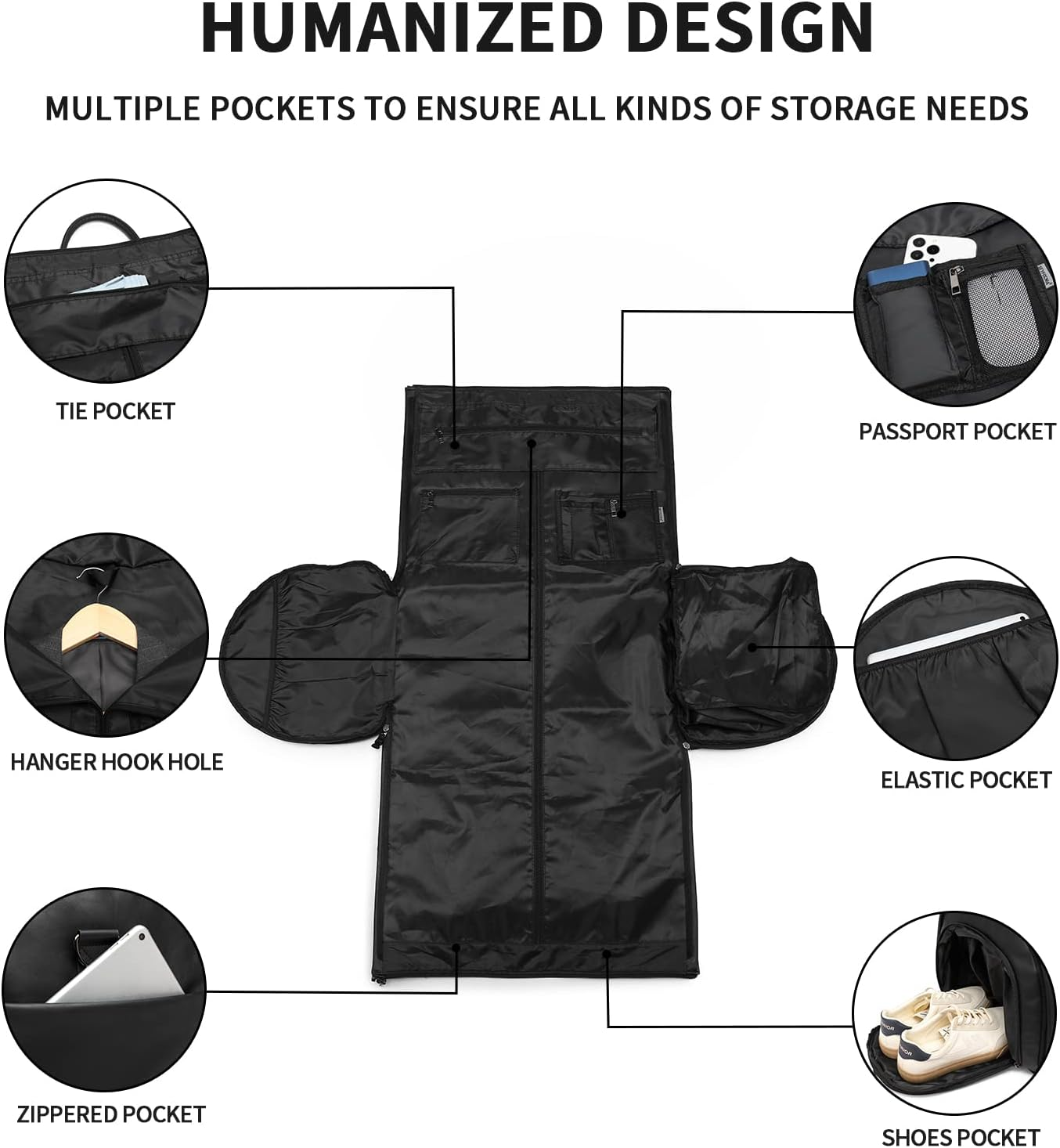 Convertible Travel Garment Bag,Carry on Garment Duffel Bag for Men Women - 2 in 1 Hanging Suitcase Suit Business Travel Bag, Black - Backpack Black image number 7