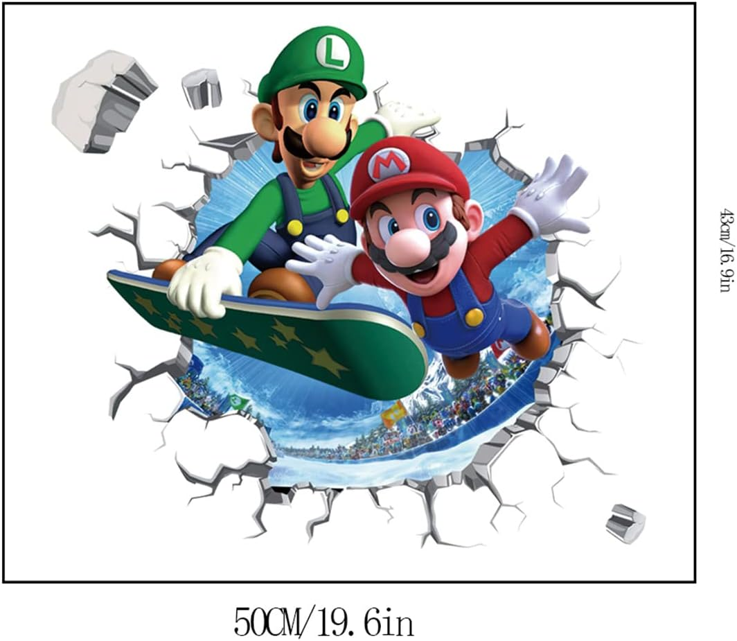 Mario Brothers Wall Decals Children Cartoon Bedroom Background Wall Decoration PVC Wall Decor for Boys Room Living Room (Size 23.7 X 17.7 Inch) image number 5